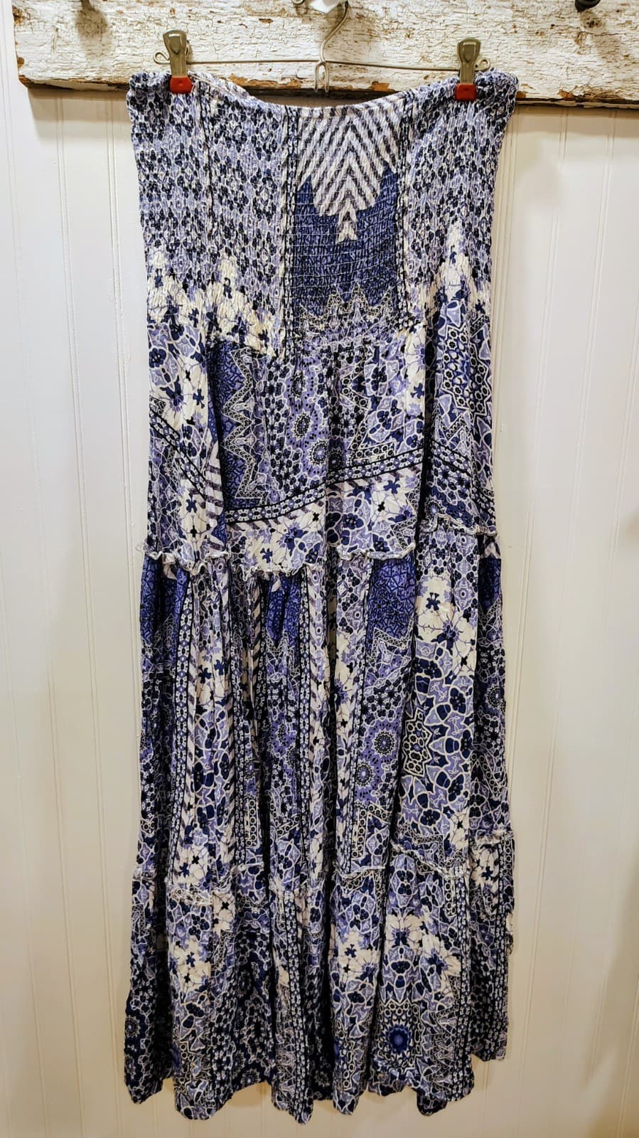 Strapless Summer Maxi Dress, Blue Floral, Women's XL-XXL