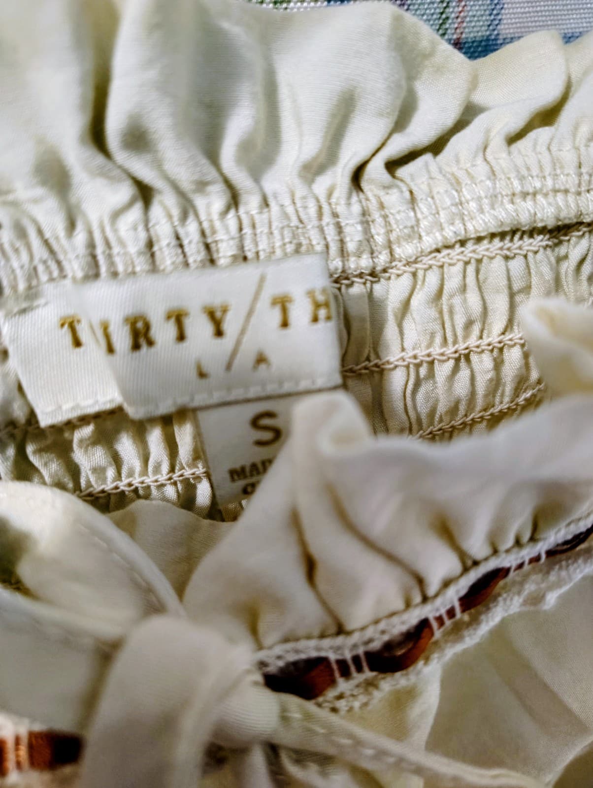 Thirty/Thirty LA Beige Boho Lace Ribbon Trim Ruffle Bow Tank Top Tie Smocked, Sm - Thumbnail 6