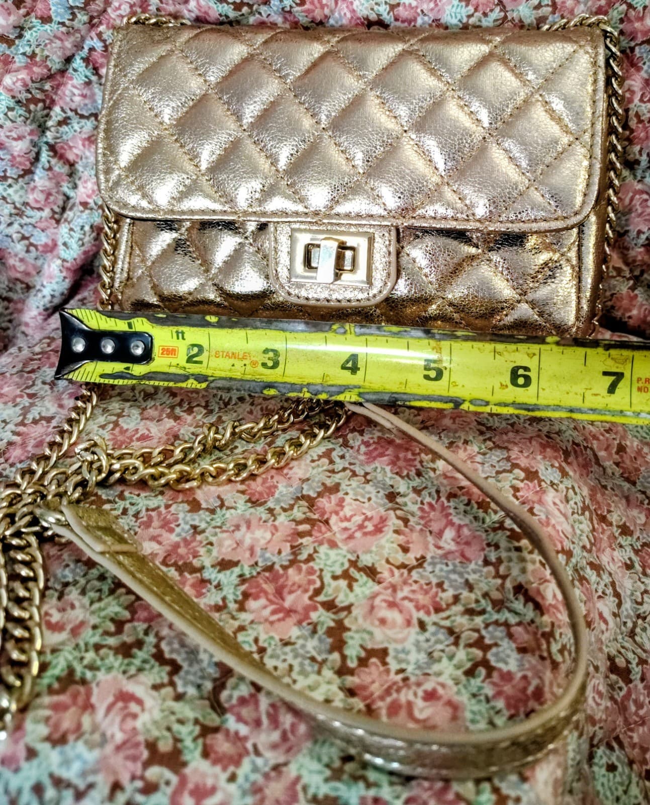 Forever 21 Formal Pink Shiny Metallic Clutch Gold Chain Dress Bag - Thumbnail 6