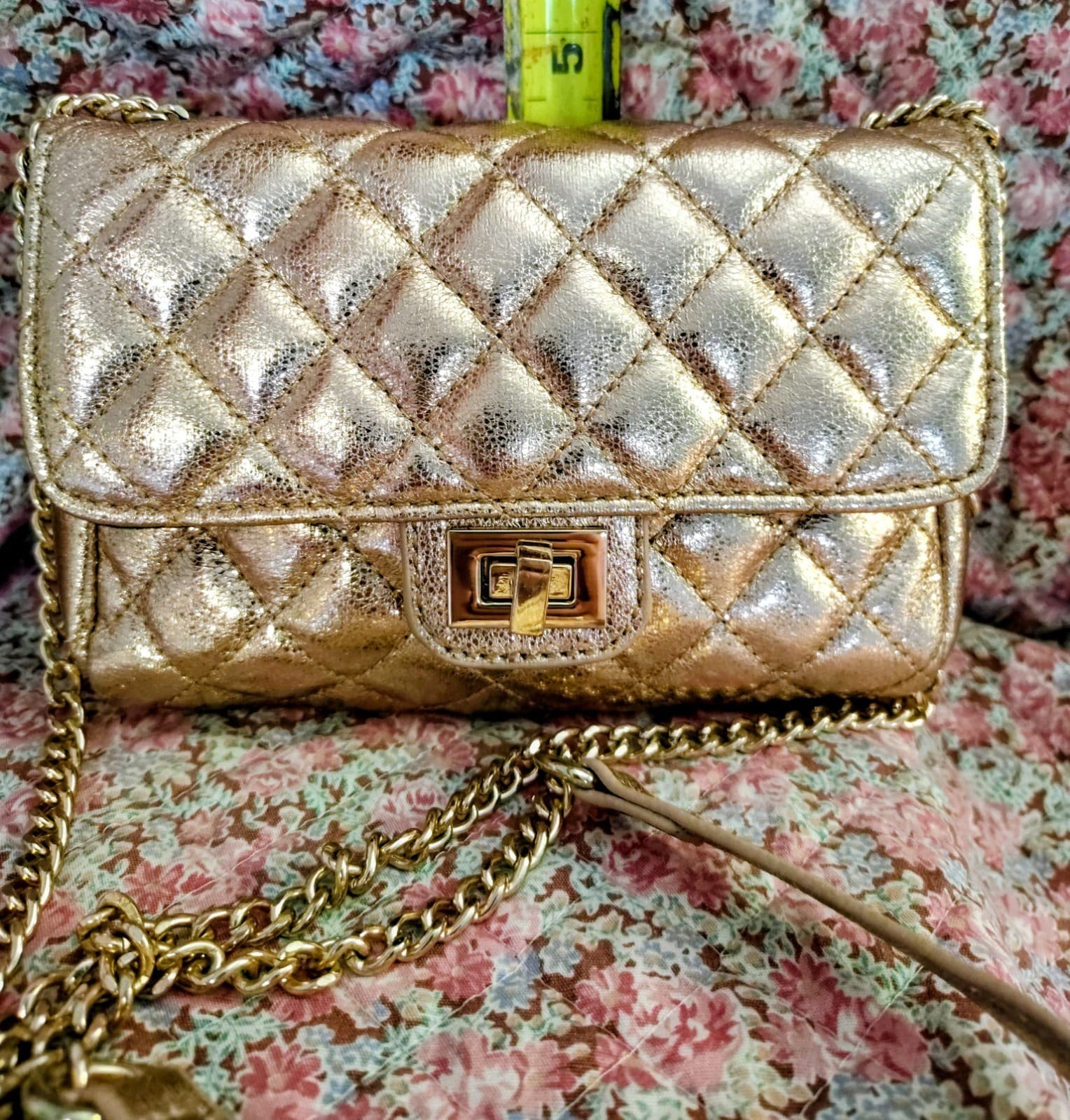 Forever 21 Formal Pink Shiny Metallic Clutch Gold Chain Dress Bag - Thumbnail 11