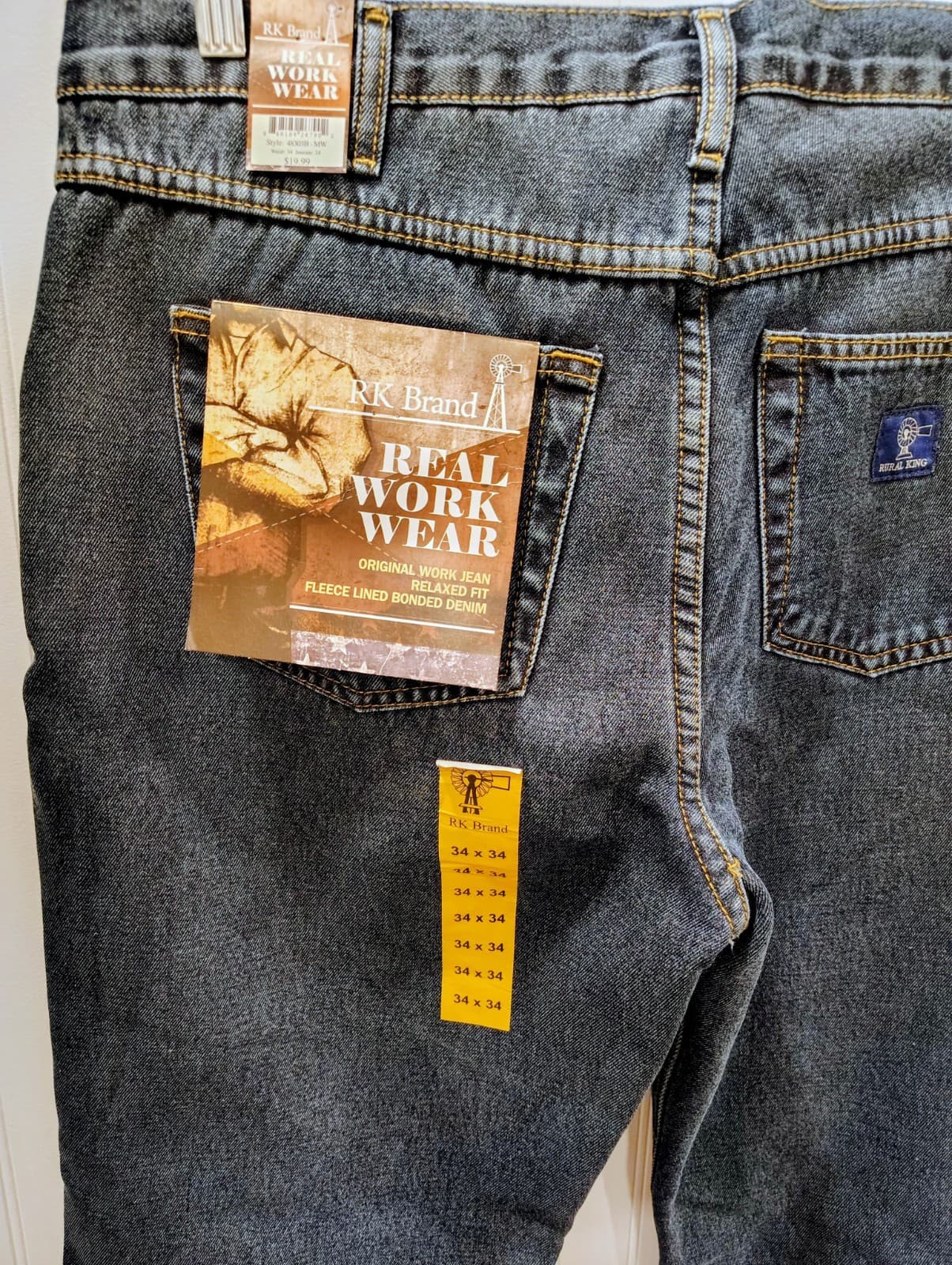 NWT Rural King Workwear Fleece Lined Denim Jeans, 34x34 - Thumbnail 2