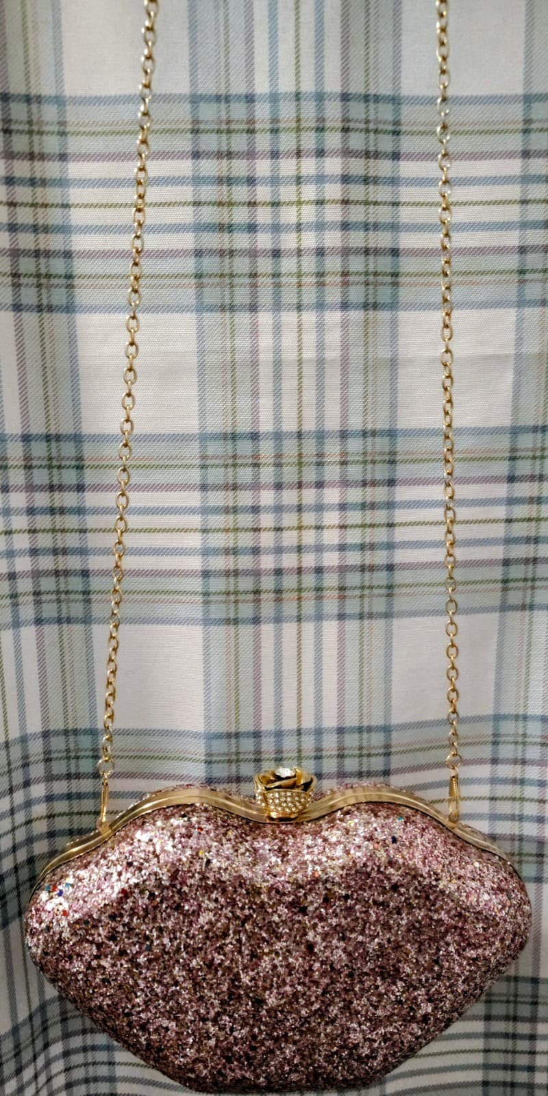 NWT Fancy Jeweled Glittered Hardshell Lips Formal Dress Bag Gold Chain - Thumbnail 8