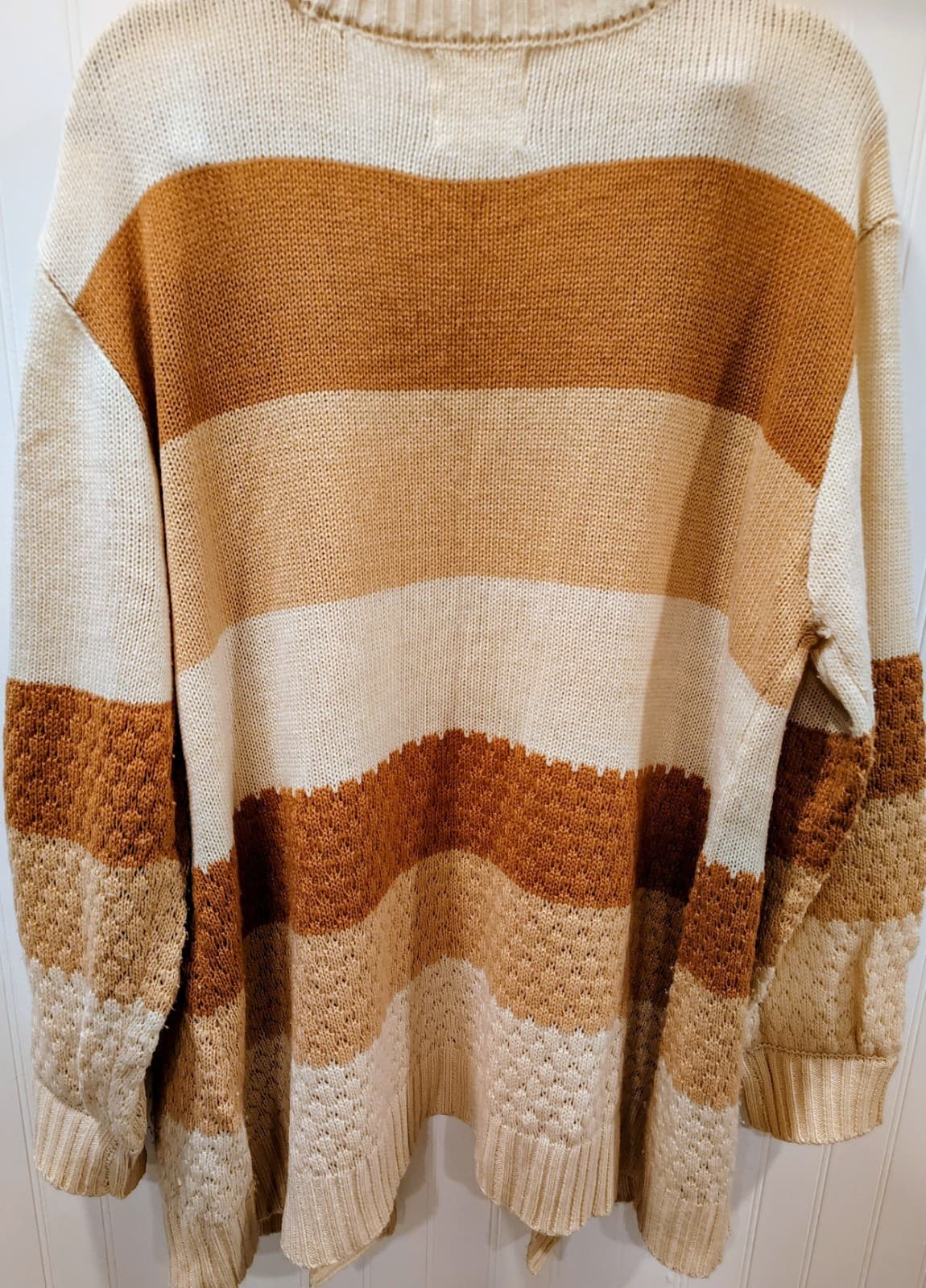 No Comment brand color-block cardigan, beige, rust brown, Women's Plus 2X - Thumbnail 7