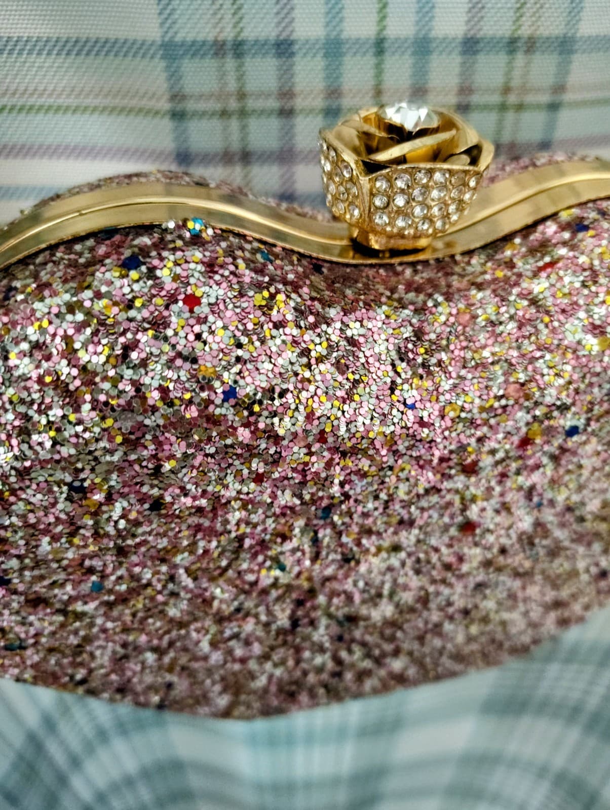 NWT Fancy Jeweled Glittered Hardshell Lips Formal Dress Bag Gold Chain - Thumbnail 6