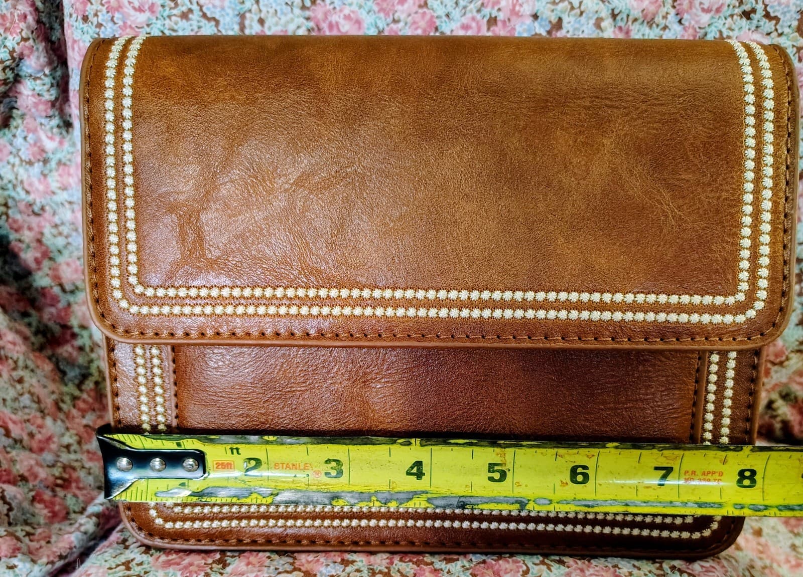 NWOT Brown Leather Crossbody Bag Teal Camera Strap - Thumbnail 3