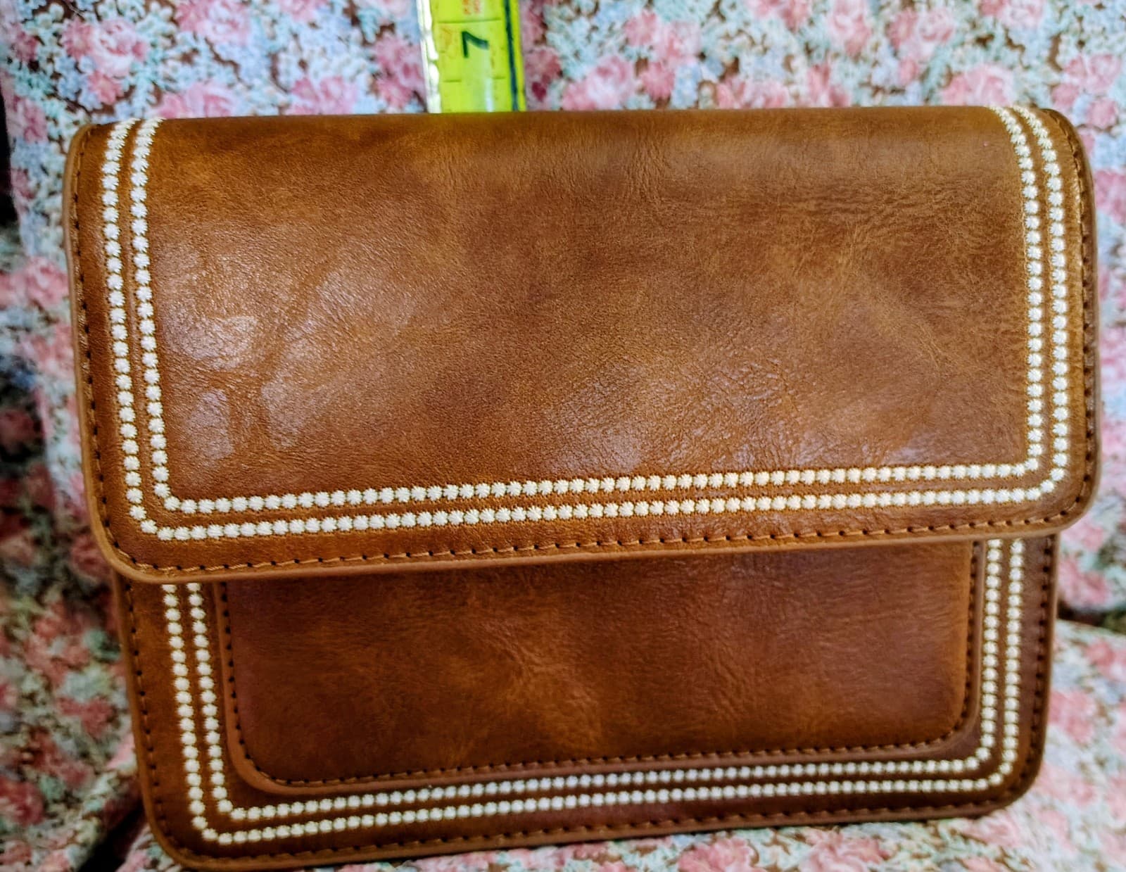 NWOT Brown Leather Crossbody Bag Teal Camera Strap - Thumbnail 2