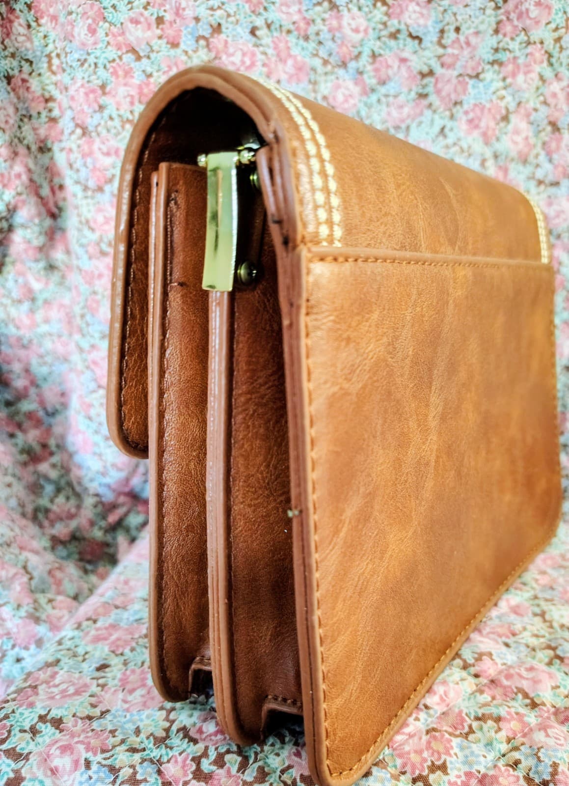 NWOT Brown Leather Crossbody Bag Teal Camera Strap - Thumbnail 7