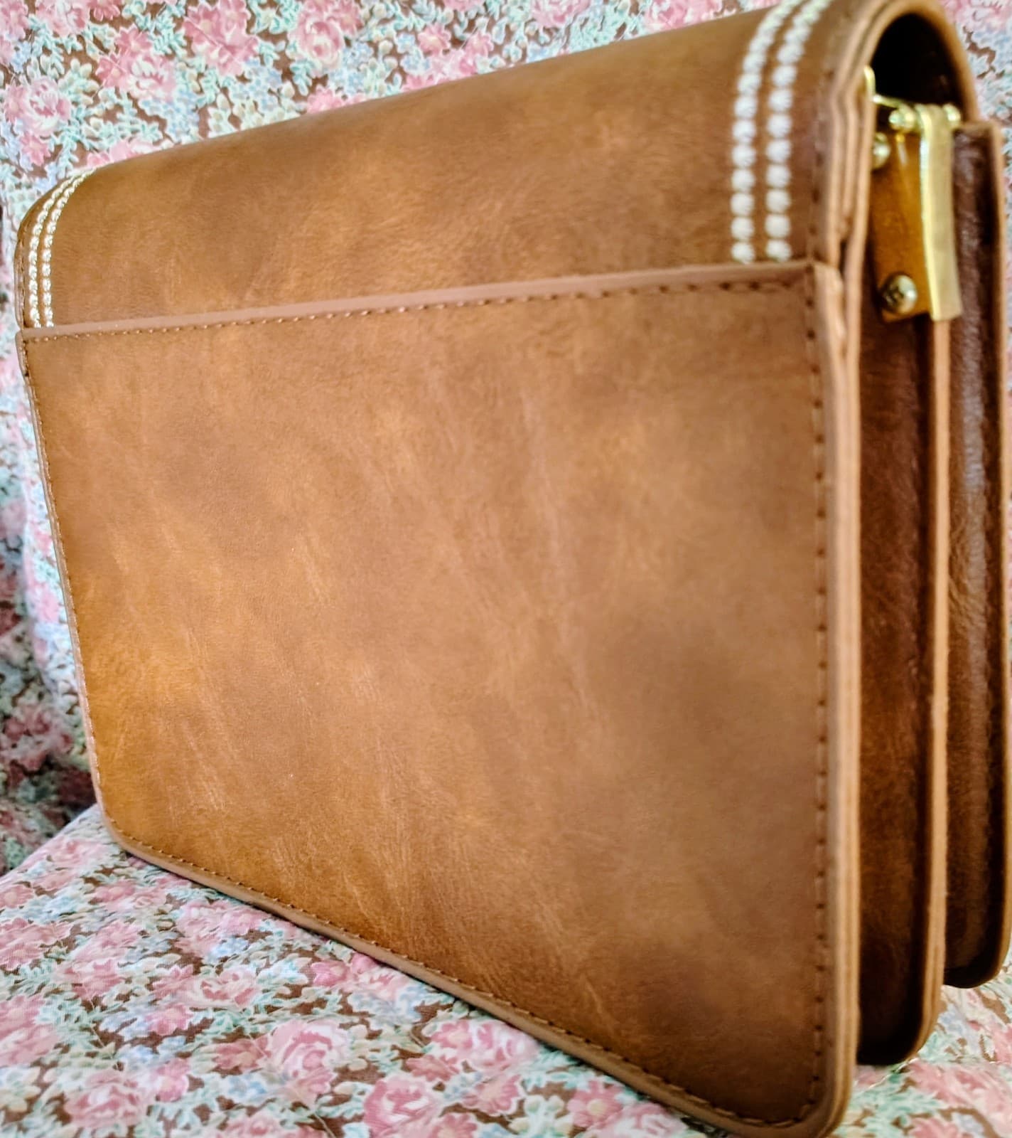 NWOT Brown Leather Crossbody Bag Teal Camera Strap - Thumbnail 6