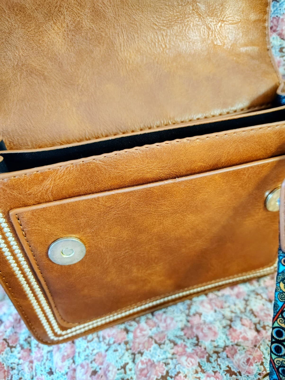 NWOT Brown Leather Crossbody Bag Teal Camera Strap - Thumbnail 11