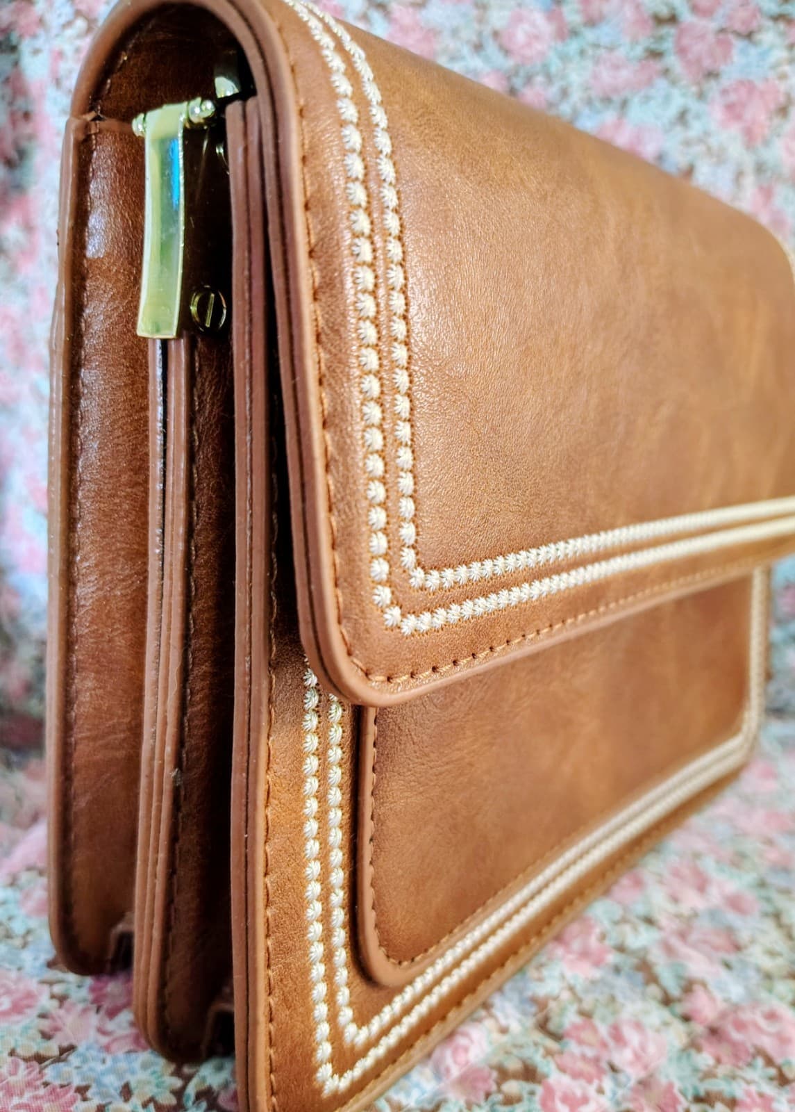 NWOT Brown Leather Crossbody Bag Teal Camera Strap - Thumbnail 4