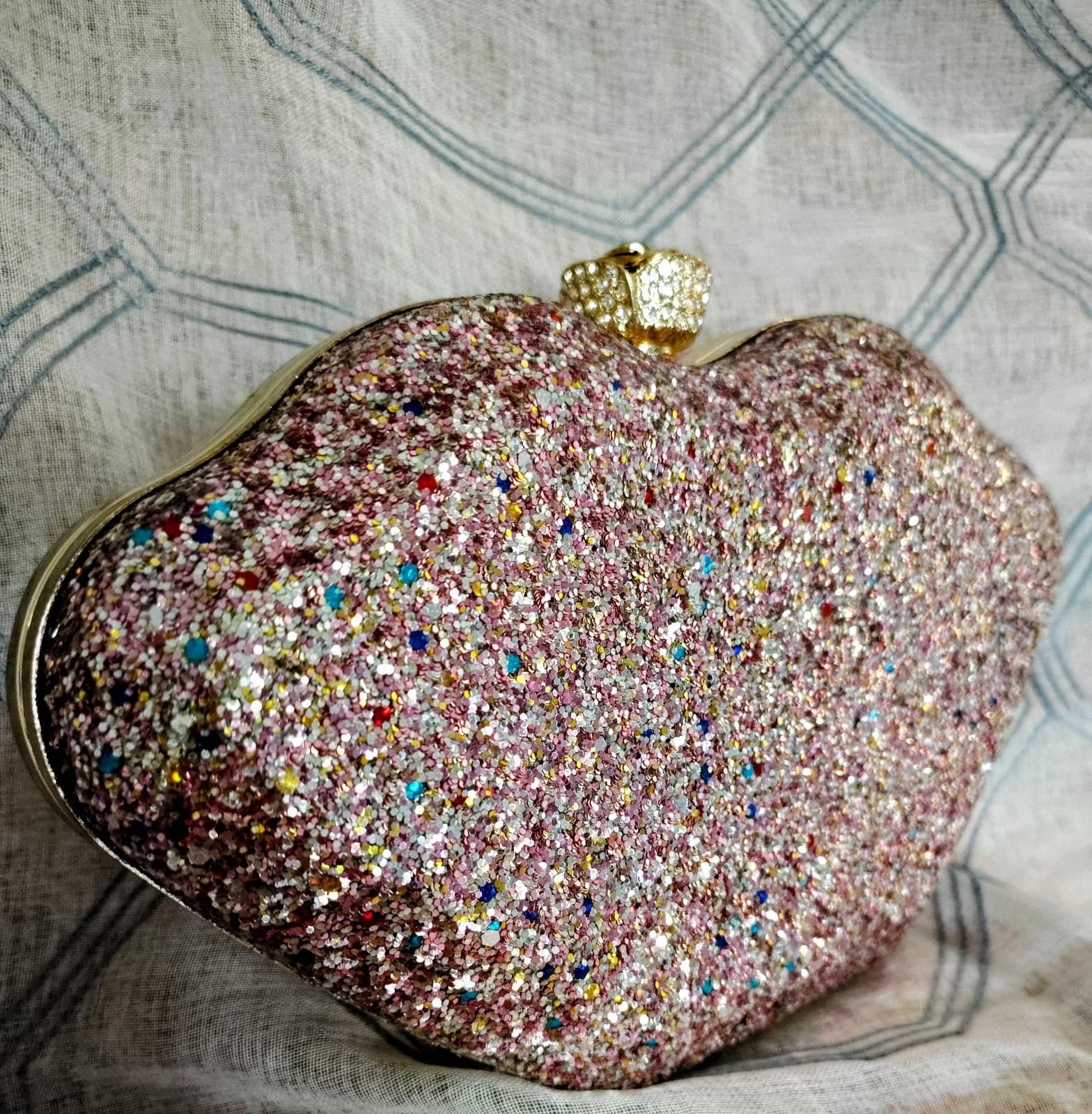 NWT Fancy Jeweled Glittered Hardshell Lips Formal Dress Bag Gold Chain - Thumbnail 21