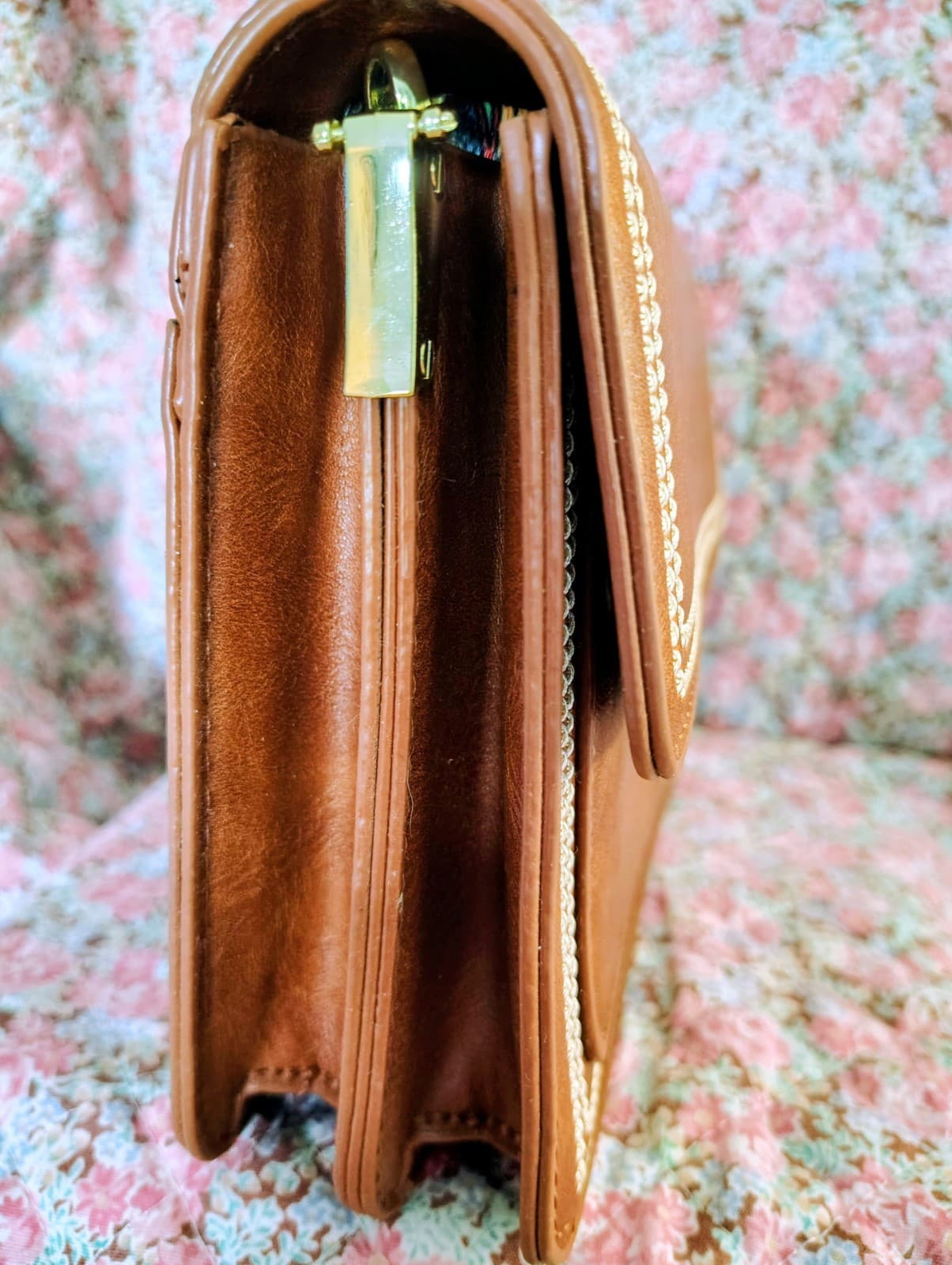 NWOT Brown Leather Crossbody Bag Teal Camera Strap - Thumbnail 5