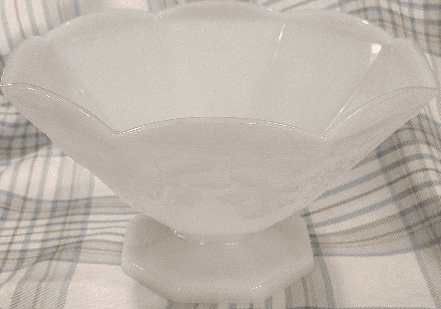 Vintage White Milk Glass Octagonal Pedestal Bowl Grape Leaf Pattern