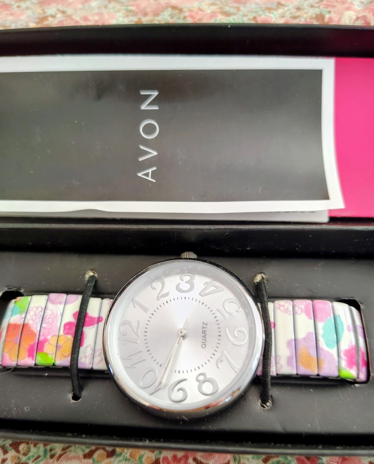 NIB Avon Watch, Floral, Butterfly, Elastic Stainless Steel Band - Thumbnail 8