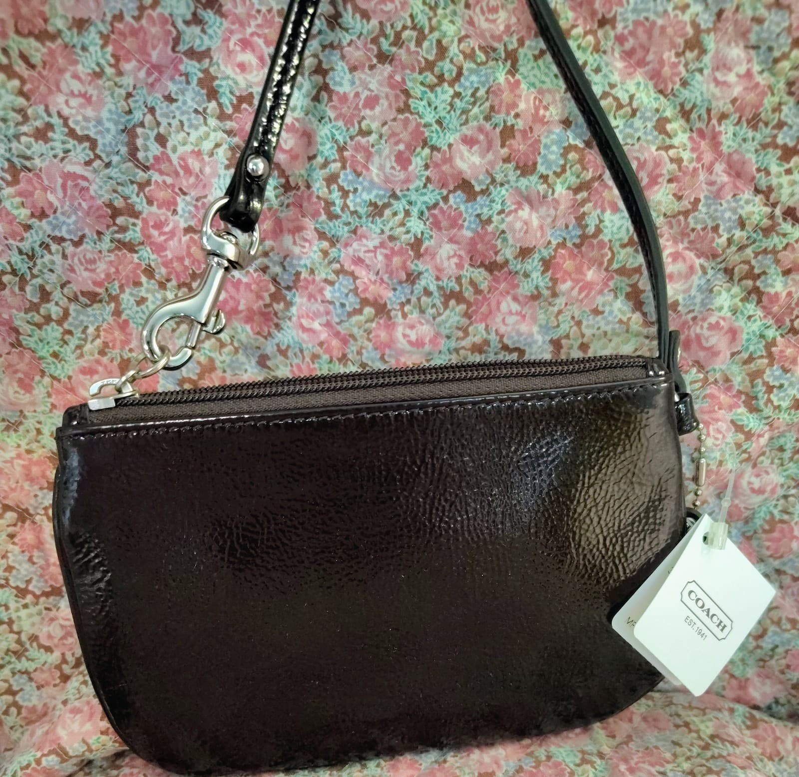 Coach Mahogany Patent Leather Zipper Small Wristlet Wallet NWT - Thumbnail 3