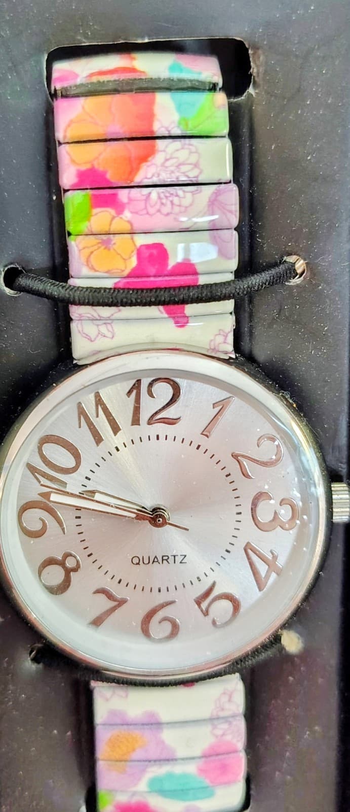 NIB Avon Watch, Floral, Butterfly, Elastic Stainless Steel Band - Thumbnail 3