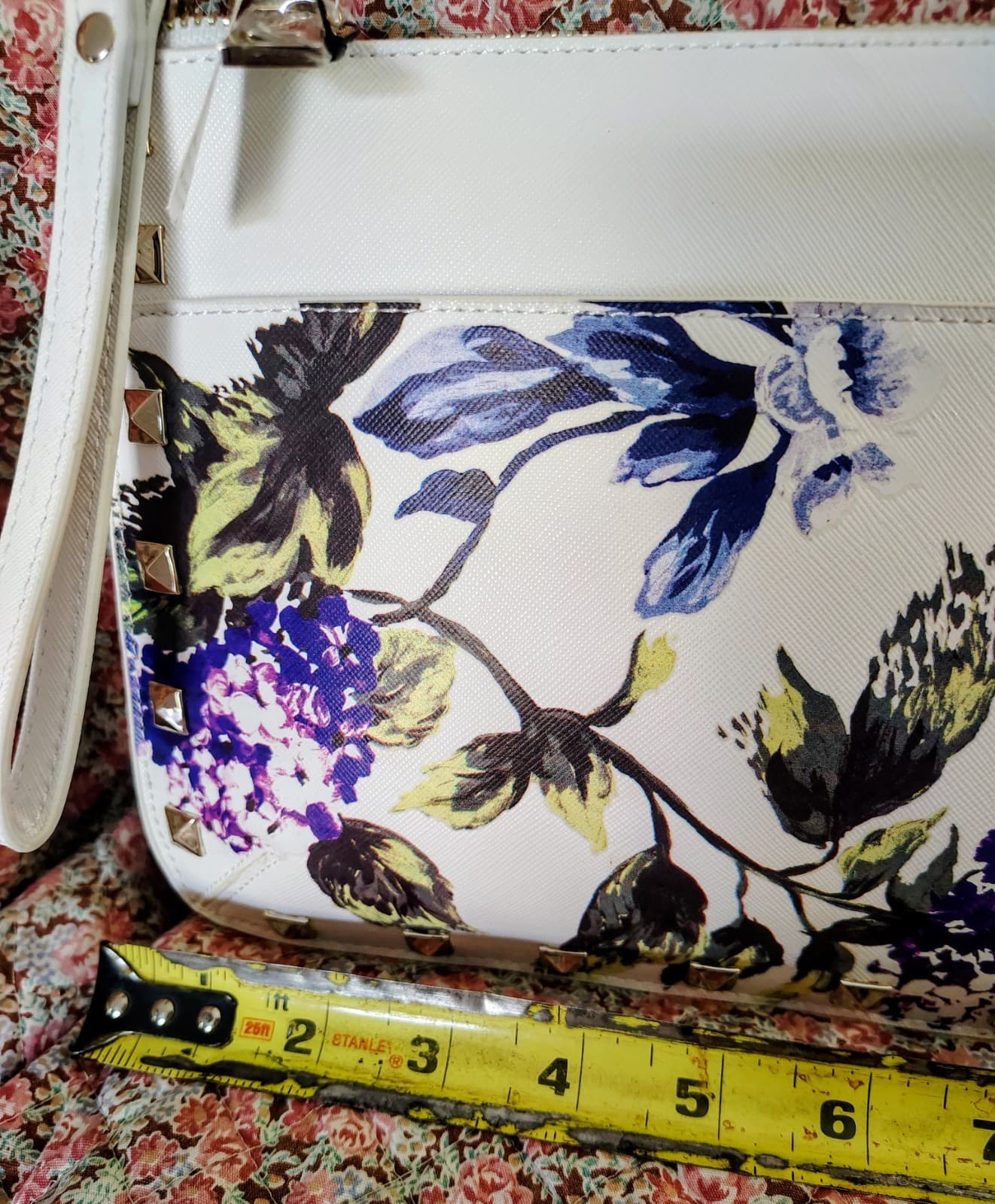 NEW White House Black Market Clutch Purse Wristlet PURPLE Studded FLORAL NWT - Thumbnail 13