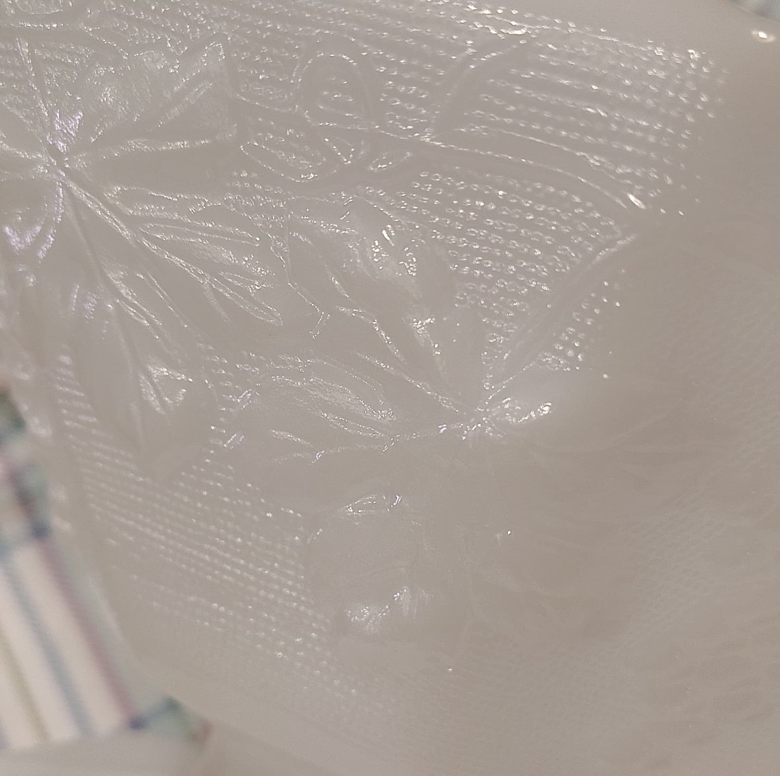 Vintage White Milk Glass Octagonal Pedestal Bowl Grape Leaf Pattern - Thumbnail 7
