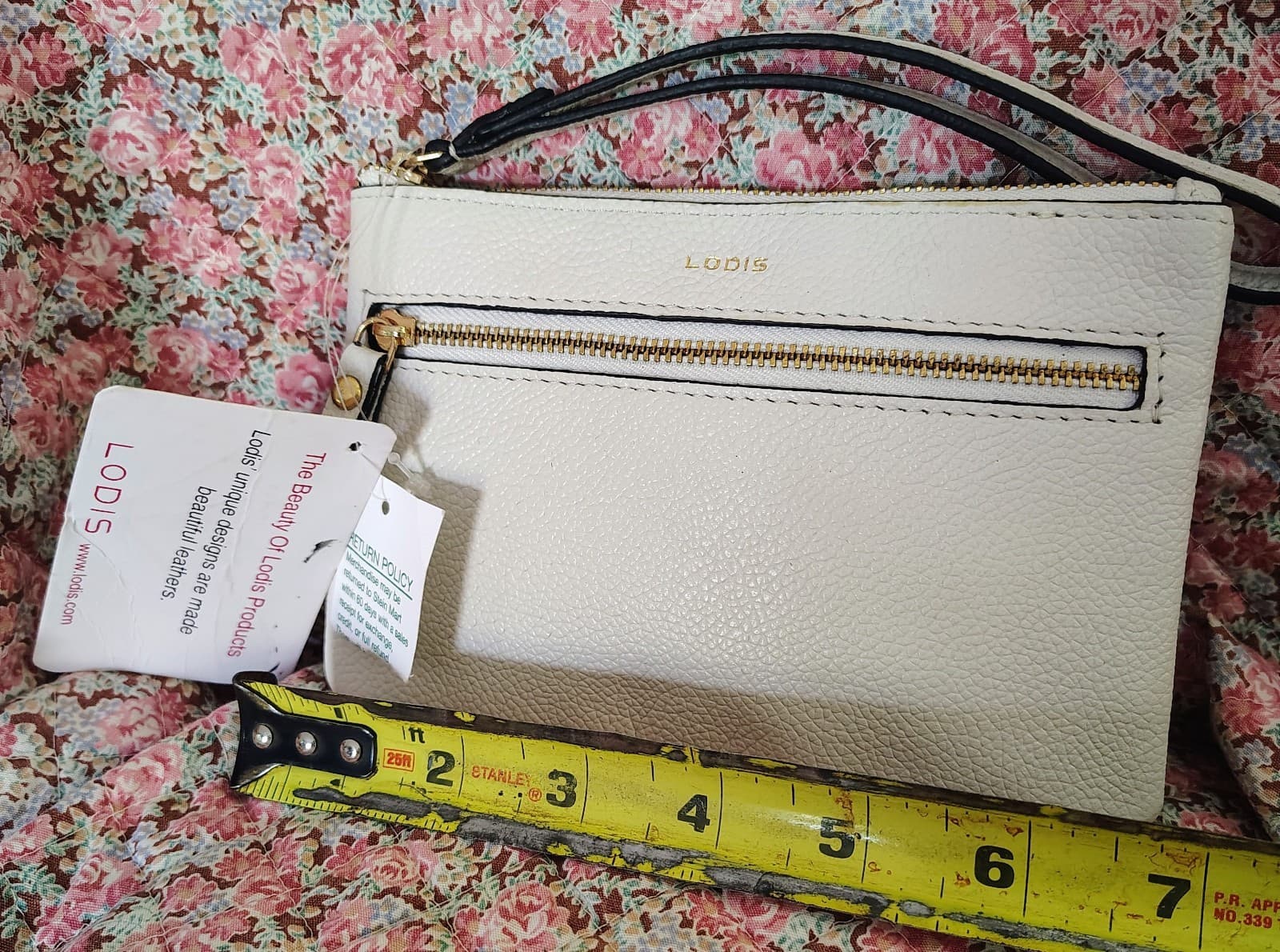 NWT Lodis Ivory Pebbled Leather Wallet Wristlet - Thumbnail 9