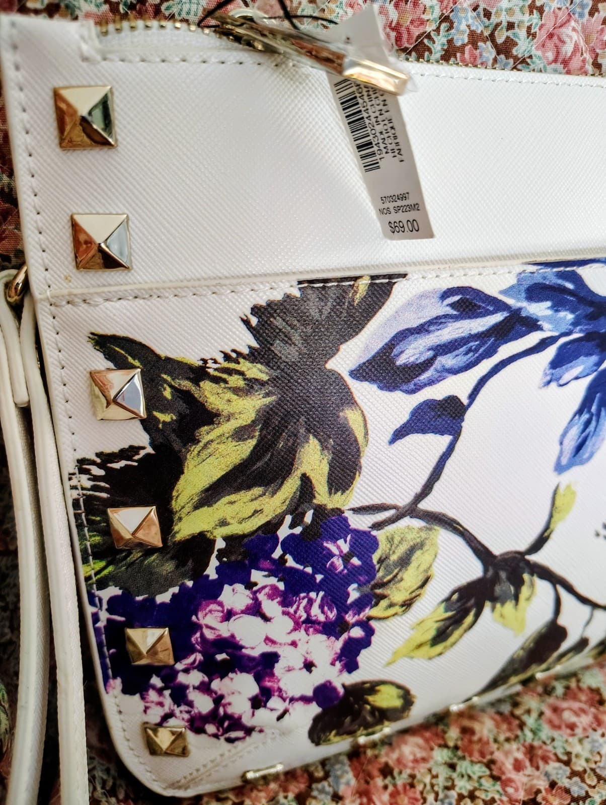 NEW White House Black Market Clutch Purse Wristlet PURPLE Studded FLORAL NWT - Thumbnail 3