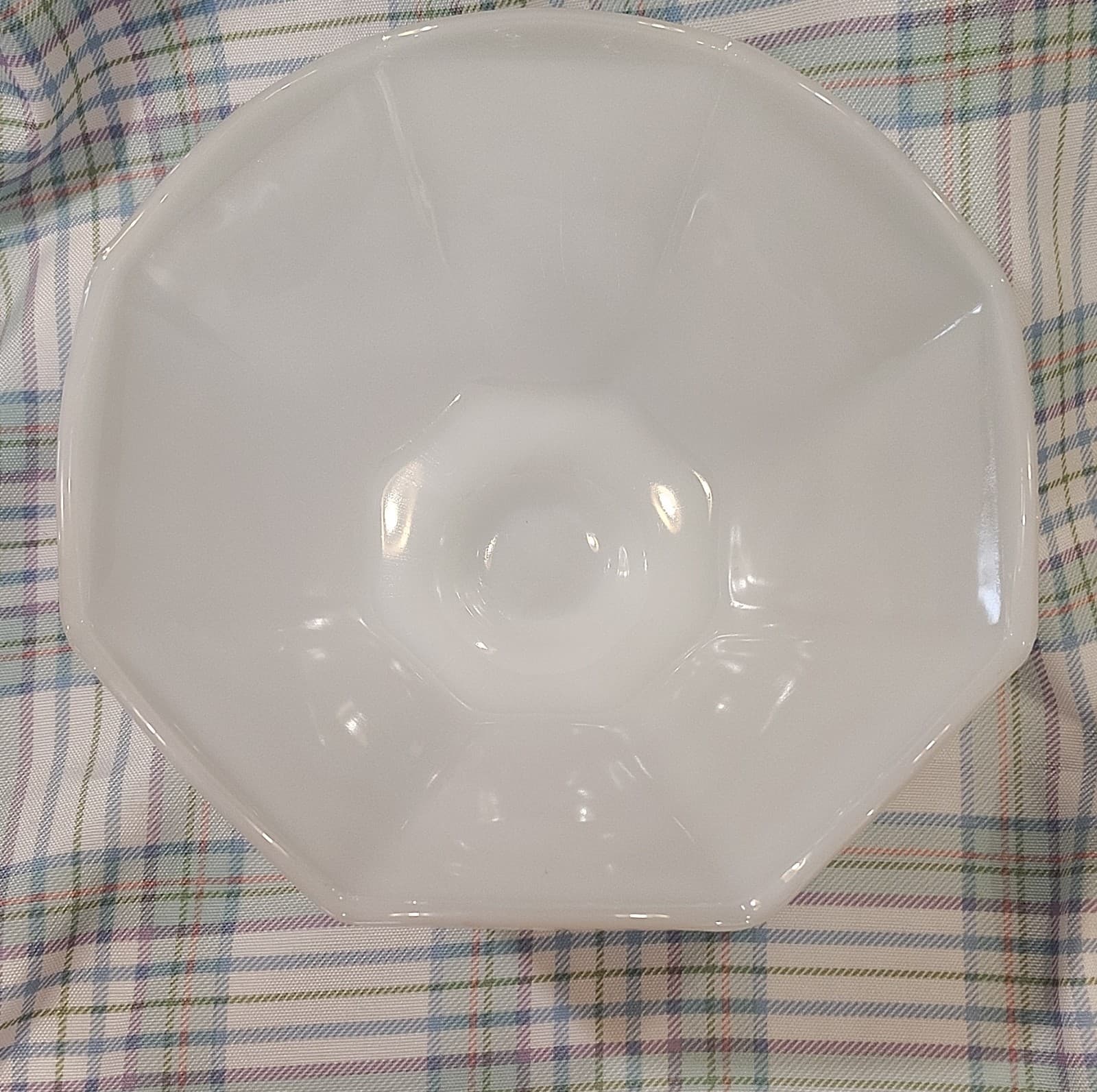 Vintage White Milk Glass Octagonal Pedestal Bowl Grape Leaf Pattern - Thumbnail 3
