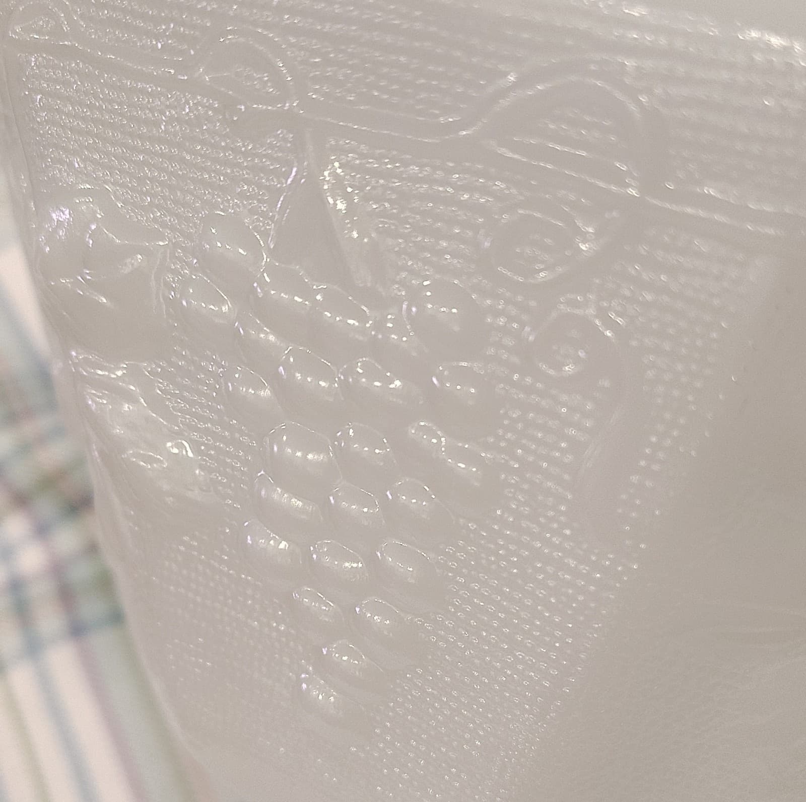 Vintage White Milk Glass Octagonal Pedestal Bowl Grape Leaf Pattern - Thumbnail 6