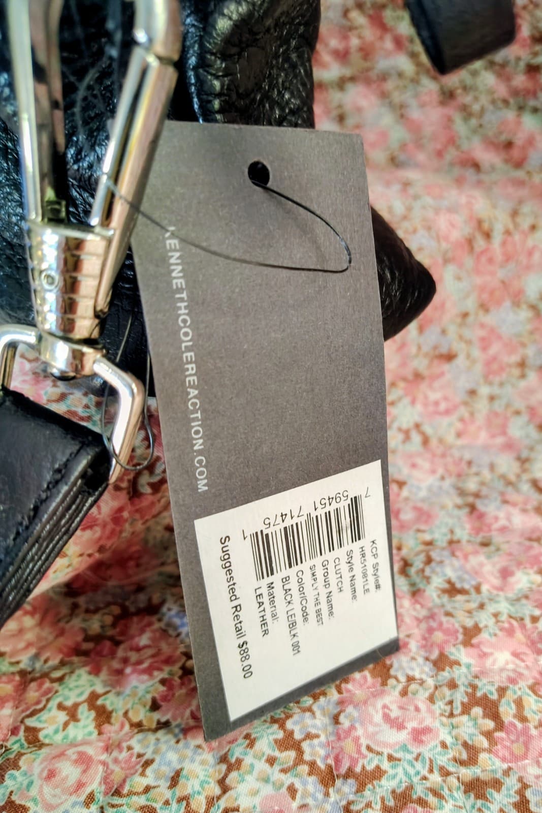 NEW Kenneth Cole Black Pebbled Leather Clutch With Wrist strap - Thumbnail 10