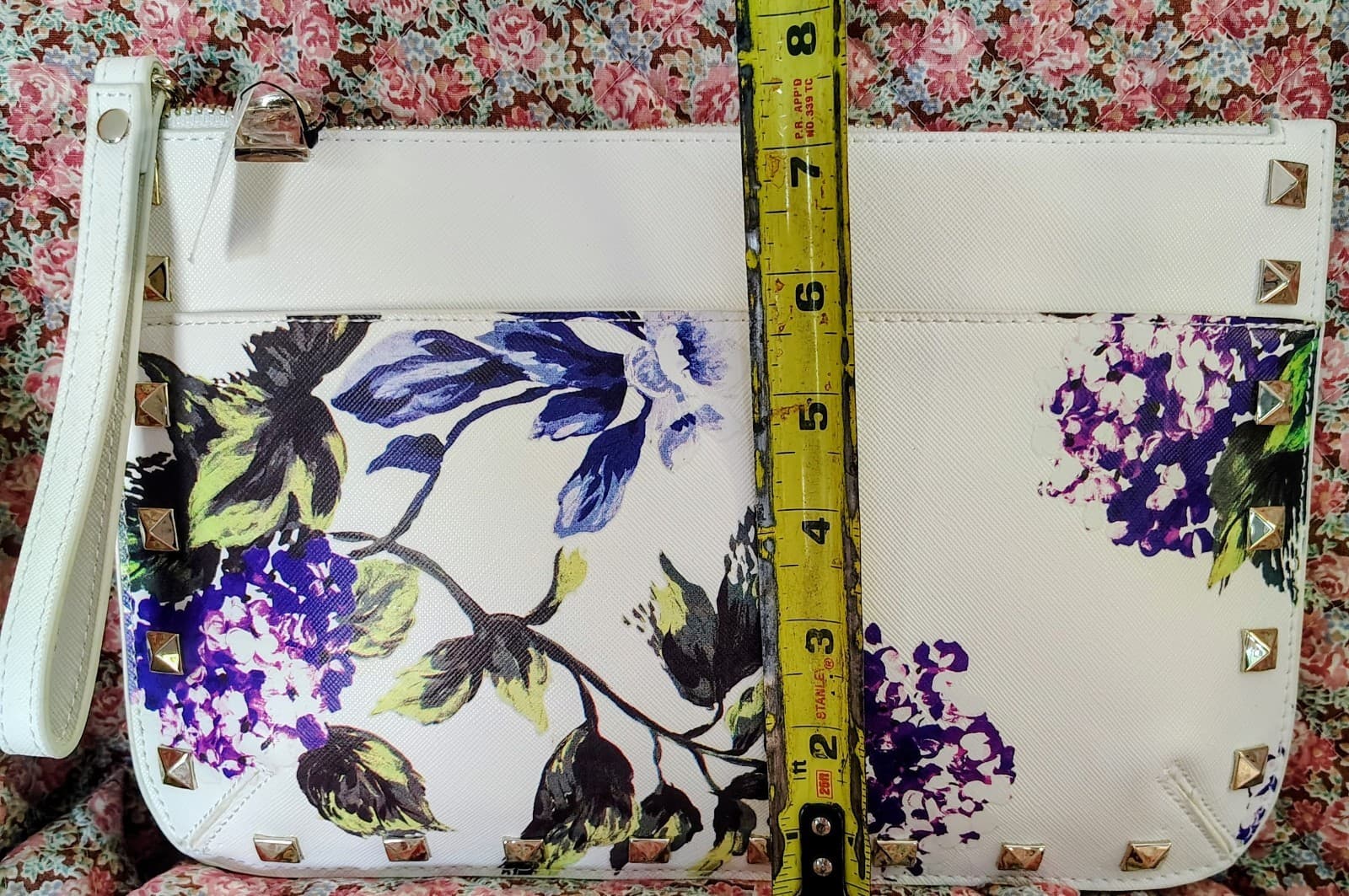 NEW White House Black Market Clutch Purse Wristlet PURPLE Studded FLORAL NWT - Thumbnail 14