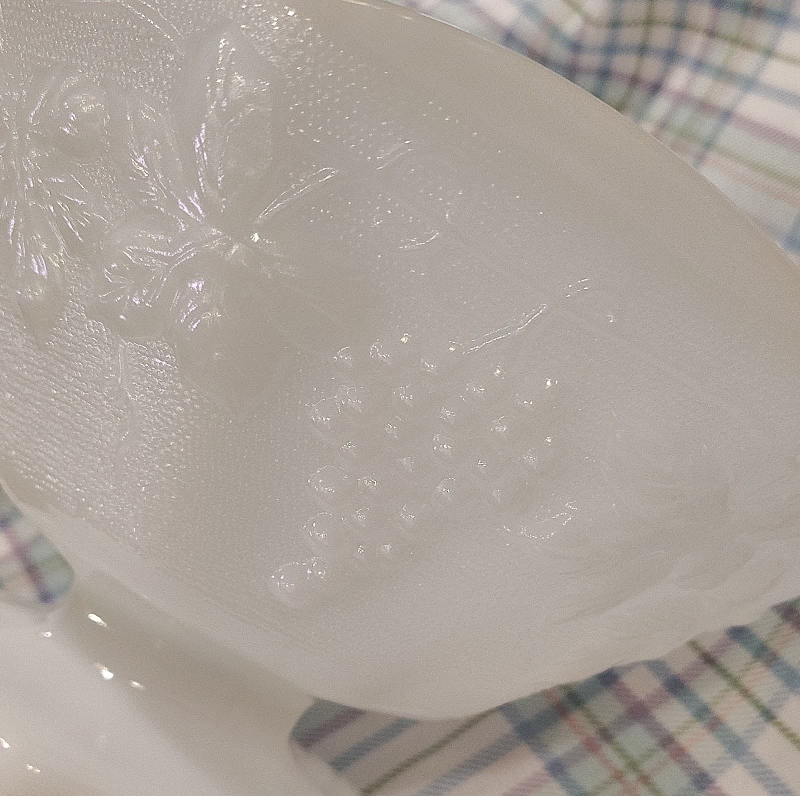 Vintage White Milk Glass Octagonal Pedestal Bowl Grape Leaf Pattern - Thumbnail 5