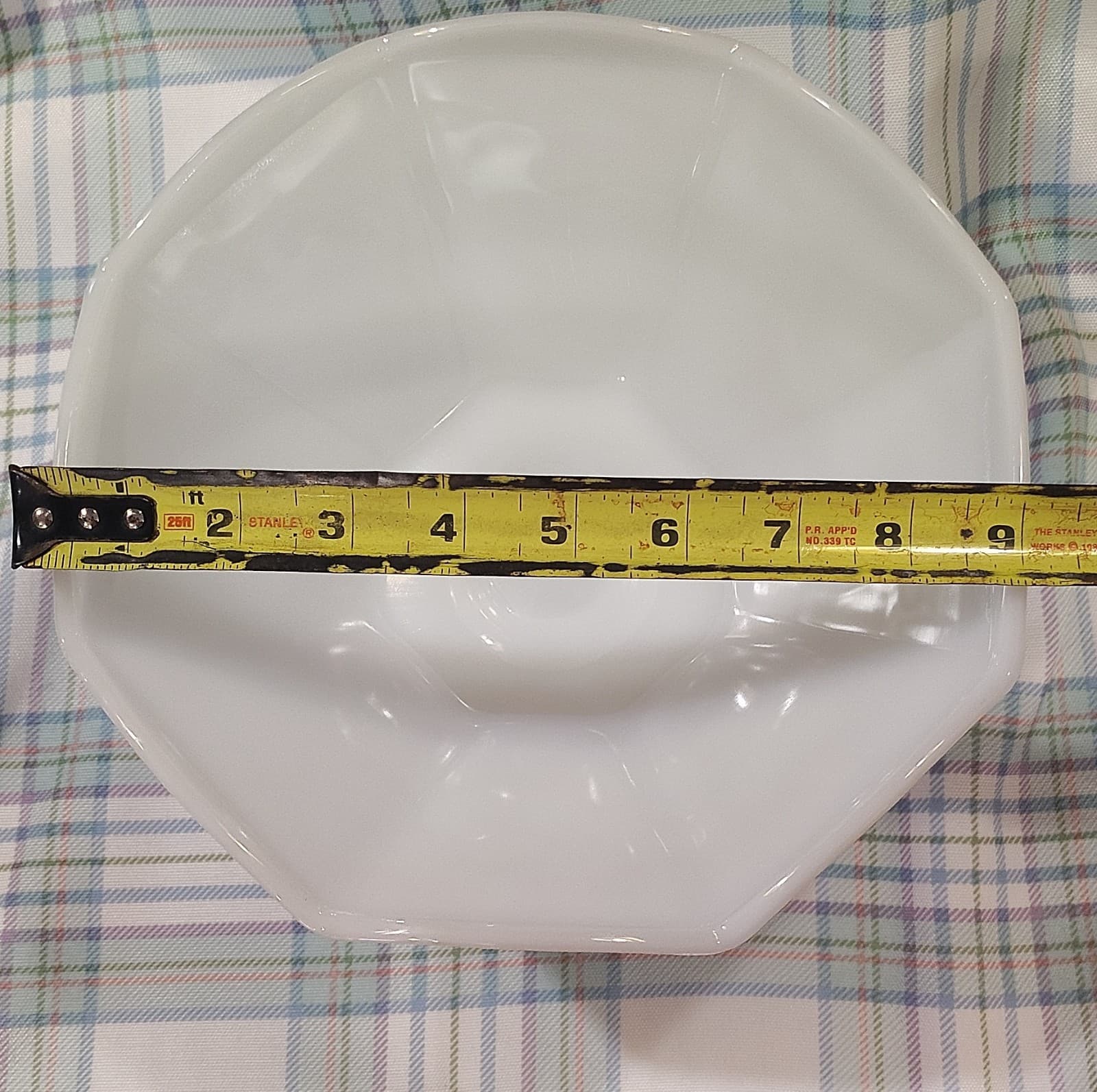 Vintage White Milk Glass Octagonal Pedestal Bowl Grape Leaf Pattern - Thumbnail 11
