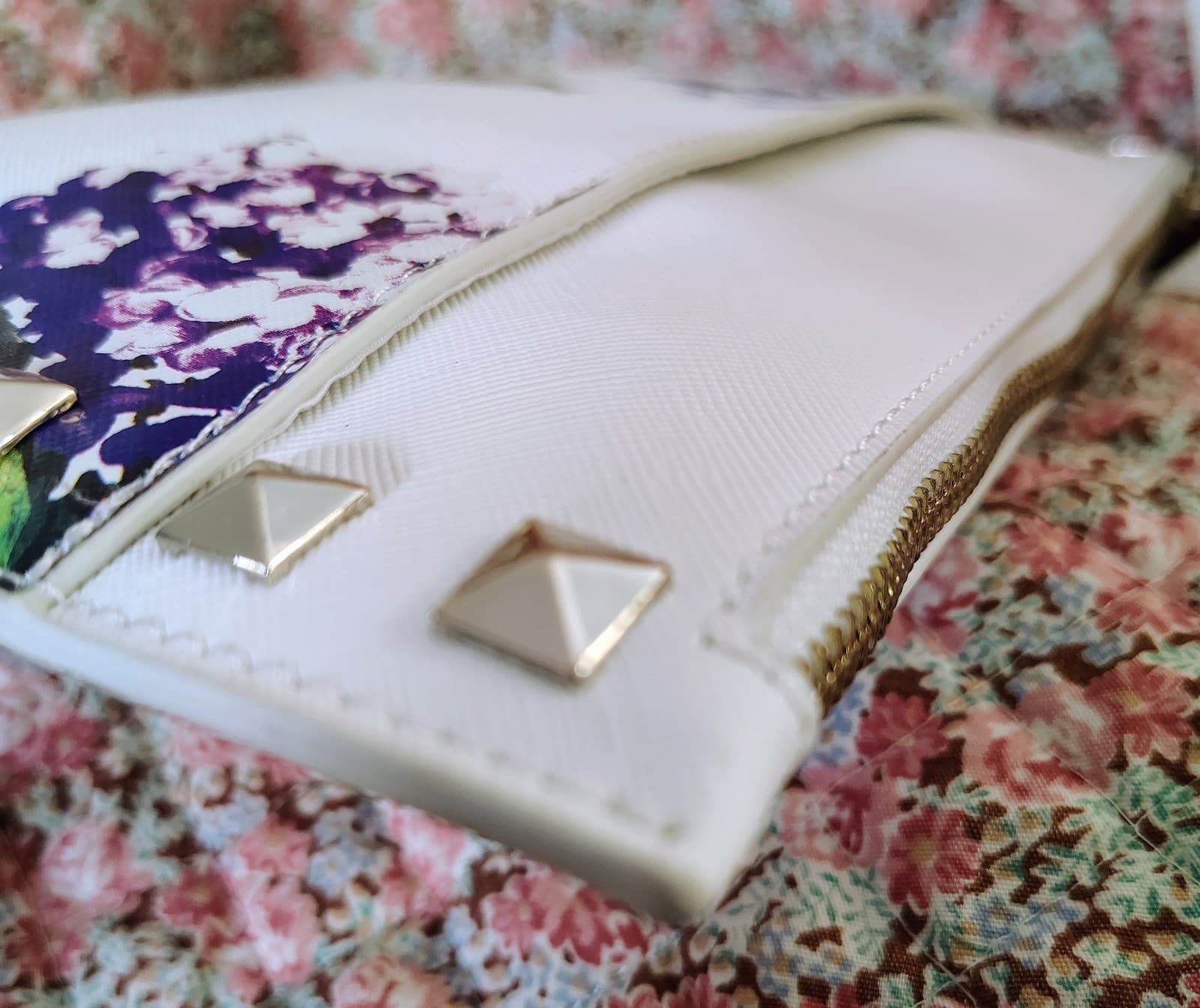 NEW White House Black Market Clutch Purse Wristlet PURPLE Studded FLORAL NWT - Thumbnail 10