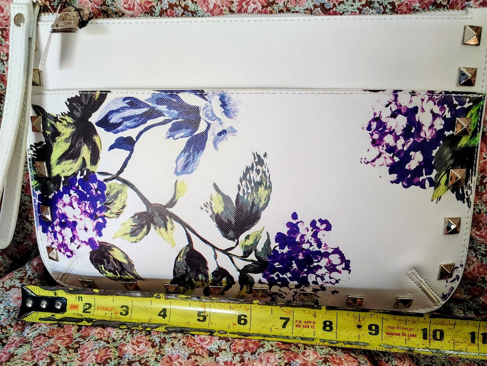 NEW White House Black Market Clutch Purse Wristlet PURPLE Studded FLORAL NWT - Thumbnail 12