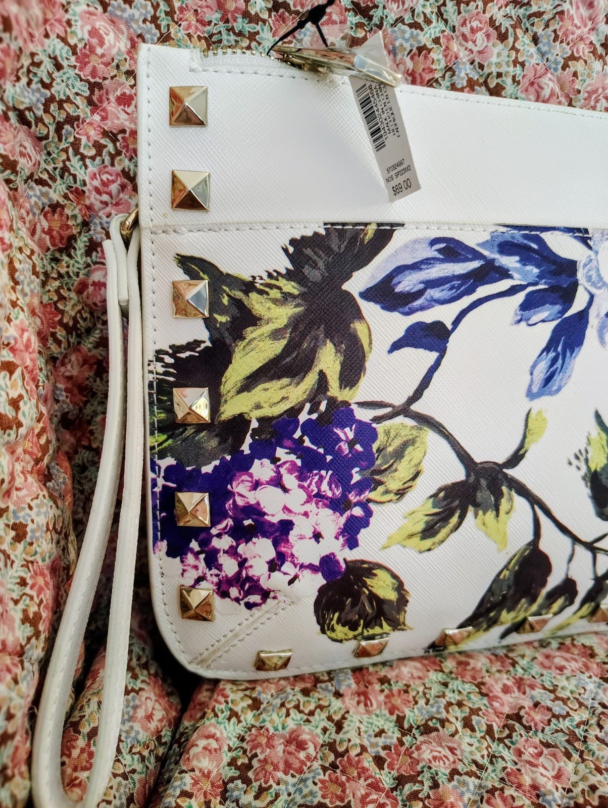 NEW White House Black Market Clutch Purse Wristlet PURPLE Studded FLORAL NWT - Thumbnail 4