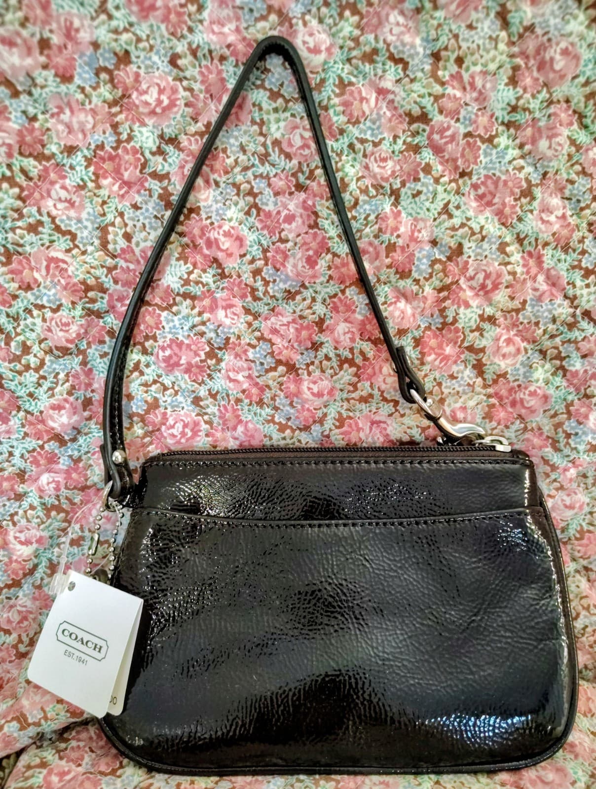 Coach Mahogany Patent Leather Zipper Small Wristlet Wallet NWT - Thumbnail 4