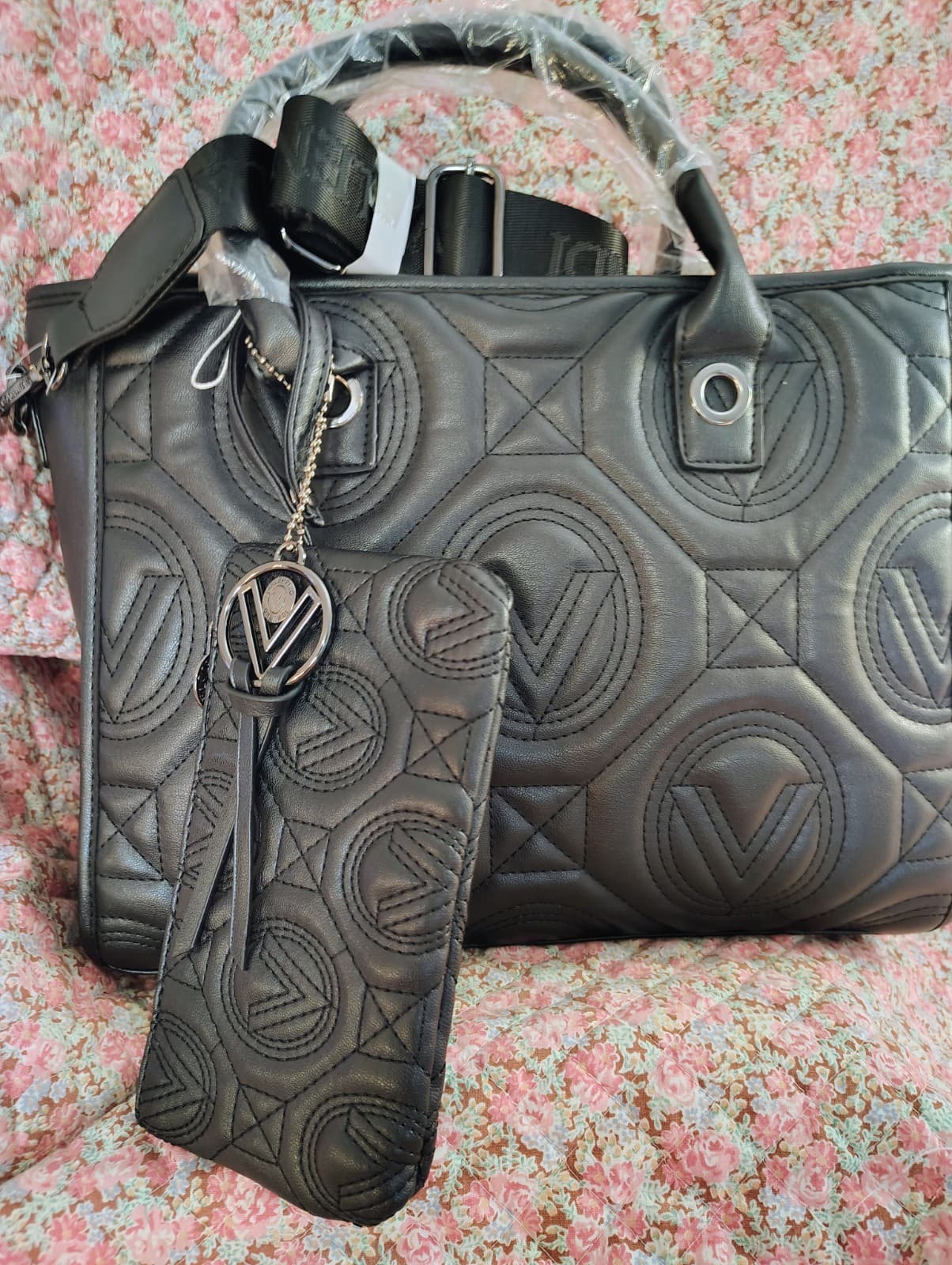 Valentino Orlandi Large Black Quilted Tote Bag & Mini Wristlet NWT V-4001G Vegan - Thumbnail 15