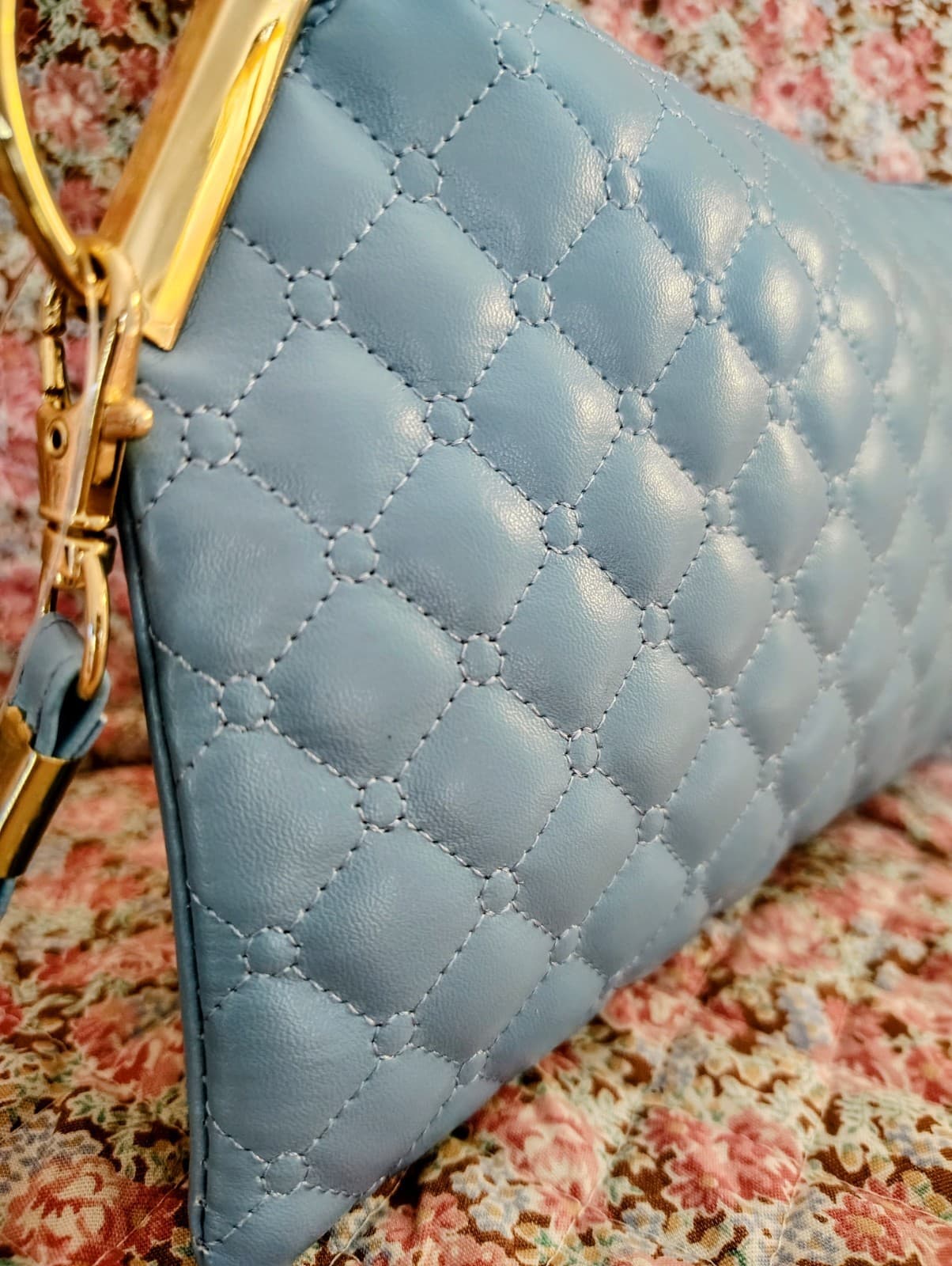 NWOT Turquoise Quilted Faux Leather Wristlet, Gold Hardware, Wrist Strap - Thumbnail 3