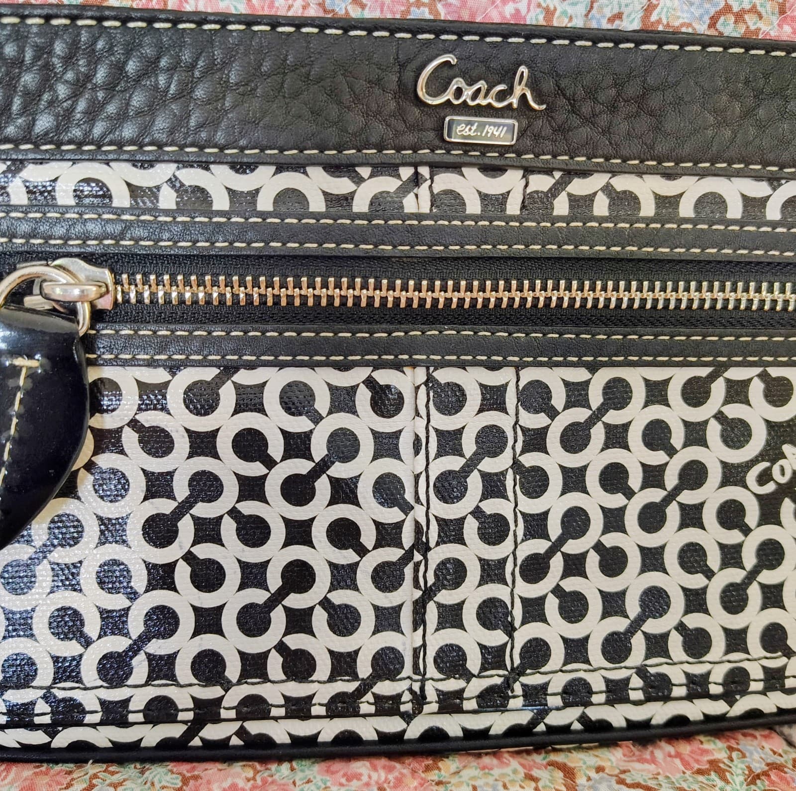 NWOT Coach Penelope Signature Op Art Clutch, Large, Black White Purse - Thumbnail 2