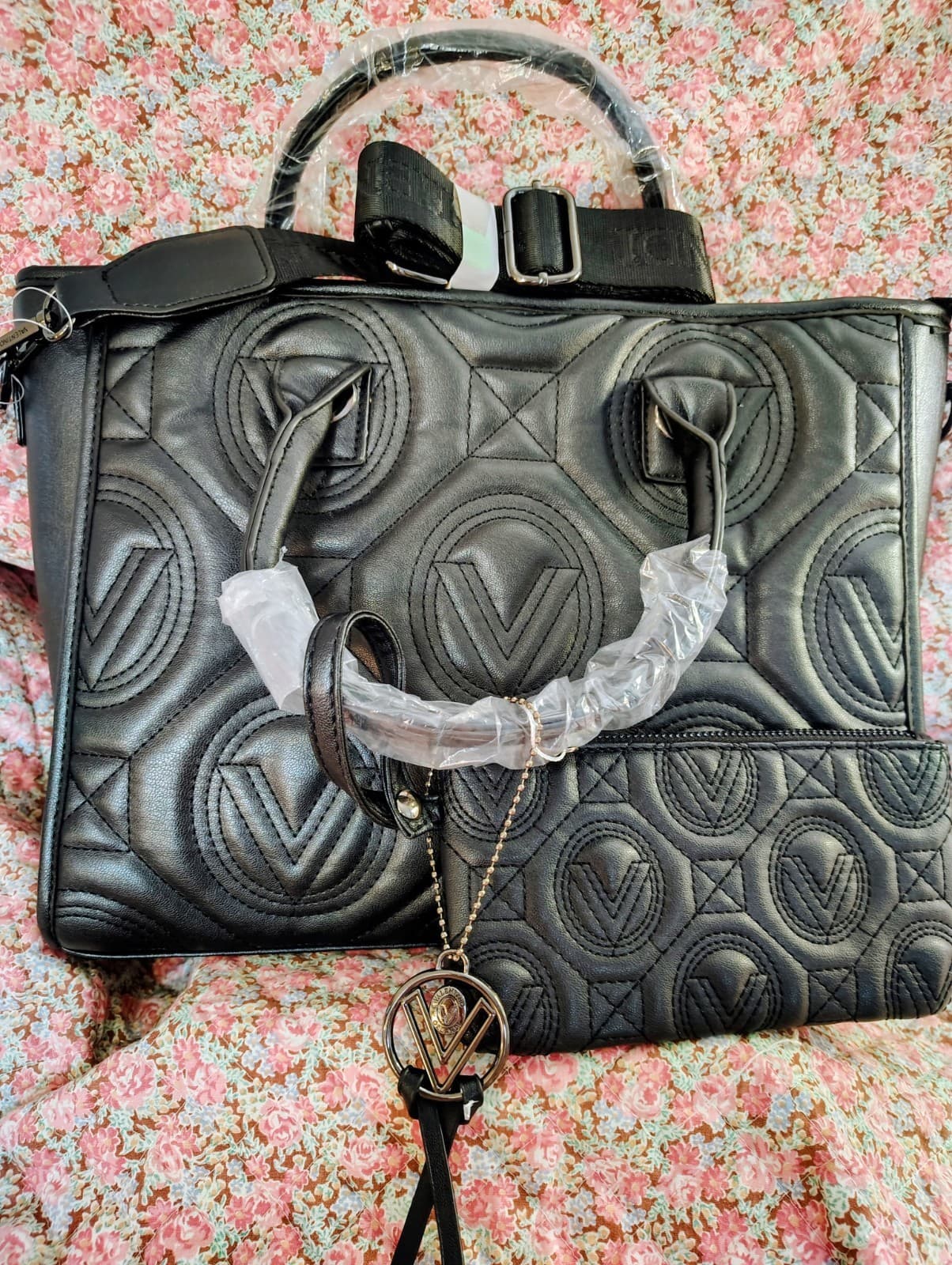 Valentino Orlandi Large Black Quilted Tote Bag & Mini Wristlet NWT V-4001G Vegan