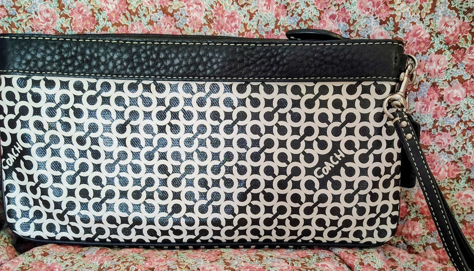 NWOT Coach Penelope Signature Op Art Clutch, Large, Black White Purse - Thumbnail 5