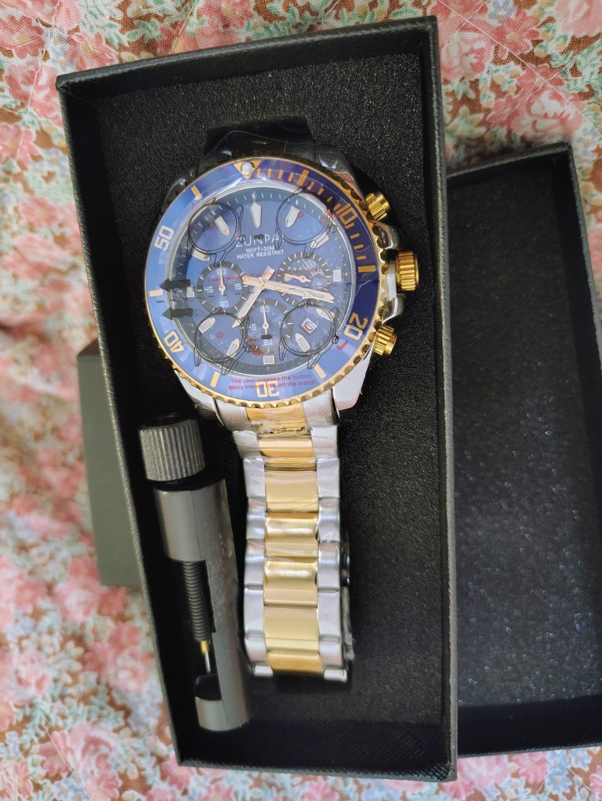 NWT Zunpai Men's Silver Blue Chronograph Watch - Thumbnail 2