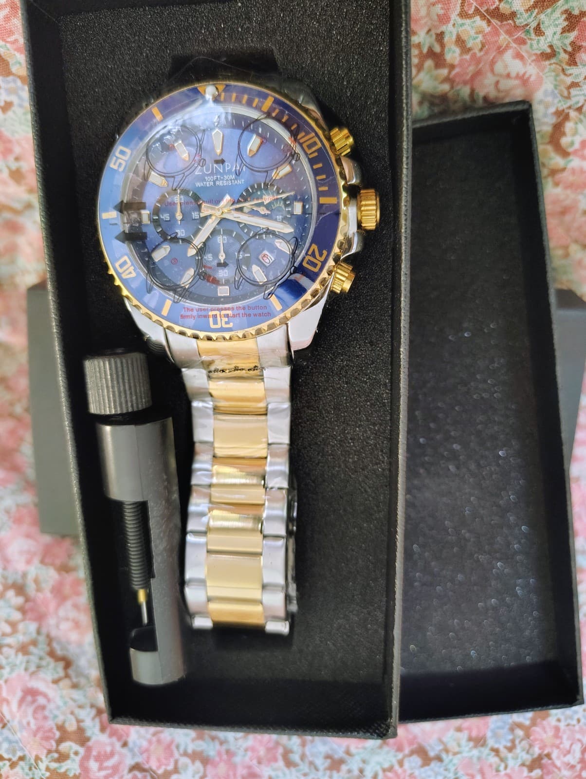 NWT Zunpai Men's Silver Blue Chronograph Watch - Thumbnail 3