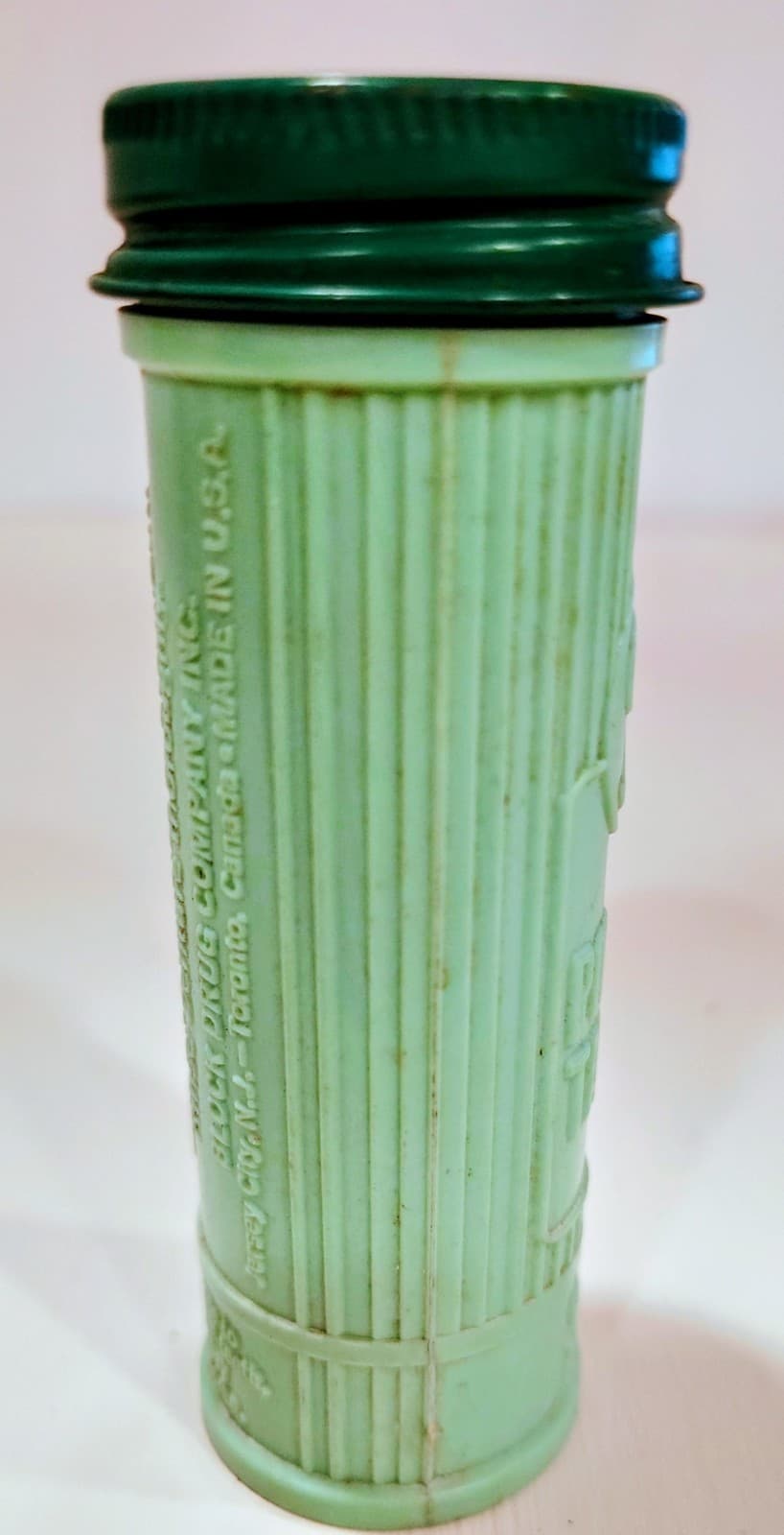 Vintage 1950's Green Polident Tablet Container Metal Lid - Thumbnail 4