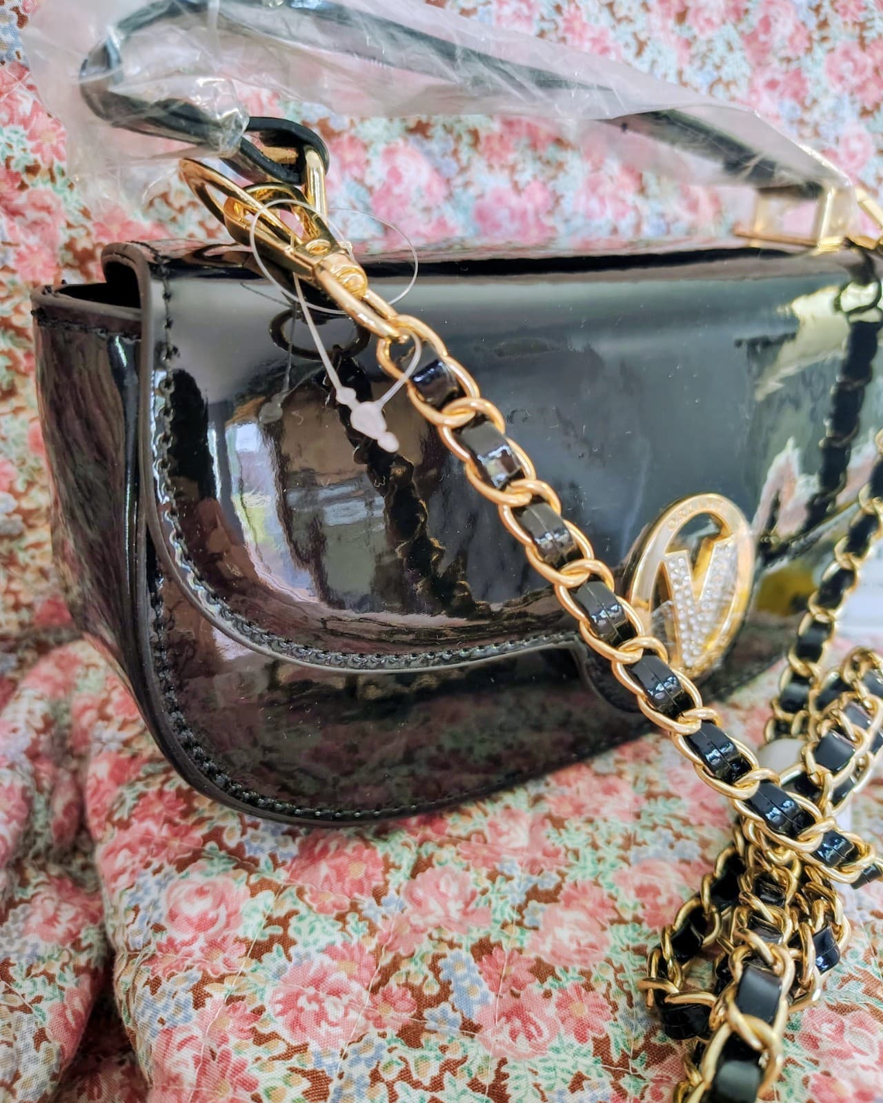 Valentino Orlandi black Formal Vegan Leather Bag With Gold Chain NWT MSRP 210.00 - Thumbnail 2