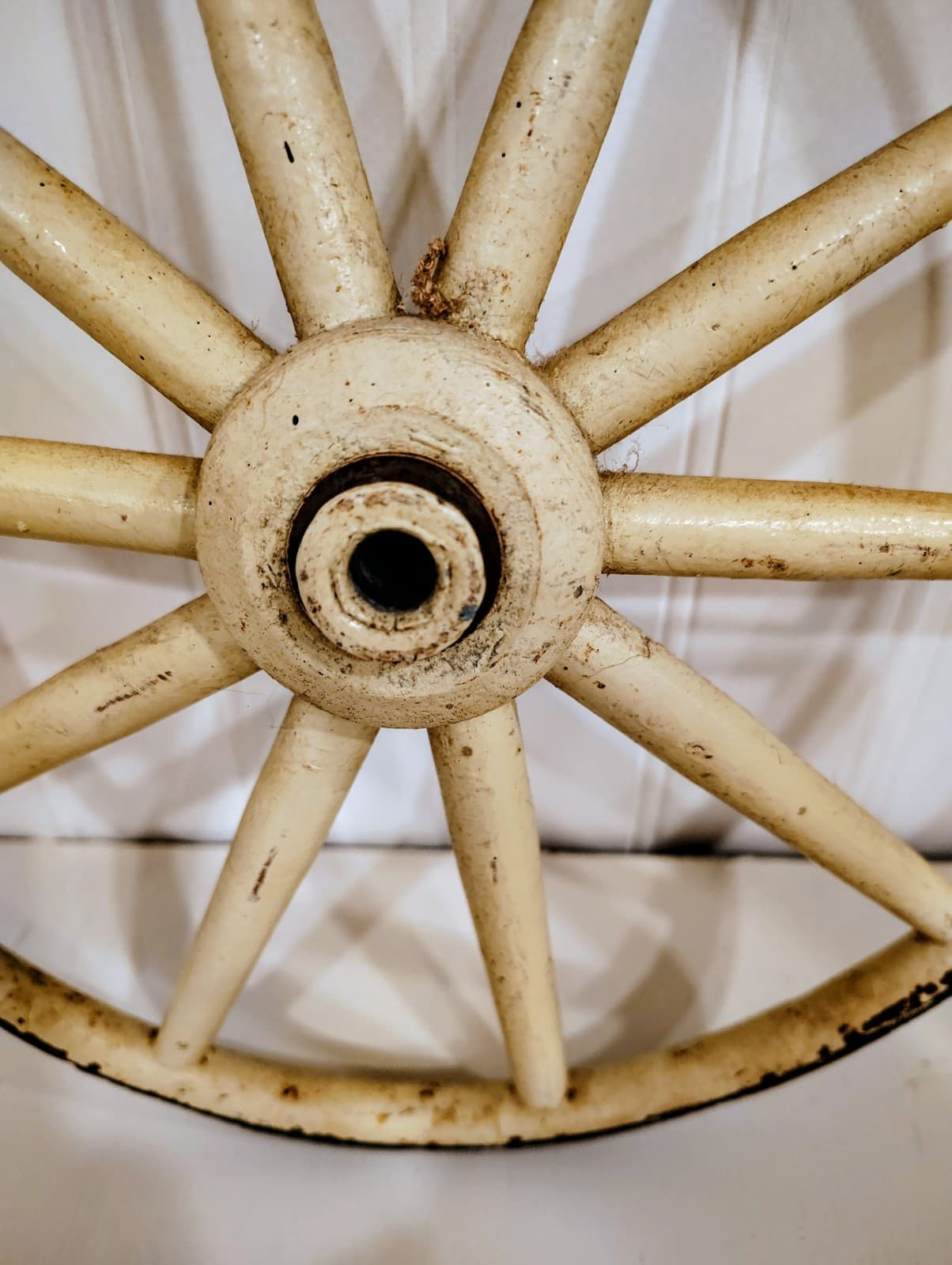 Vintage 1800's 10 Inch Carriage Wheel, Metal, Wood, Rubber Tire - Thumbnail 6