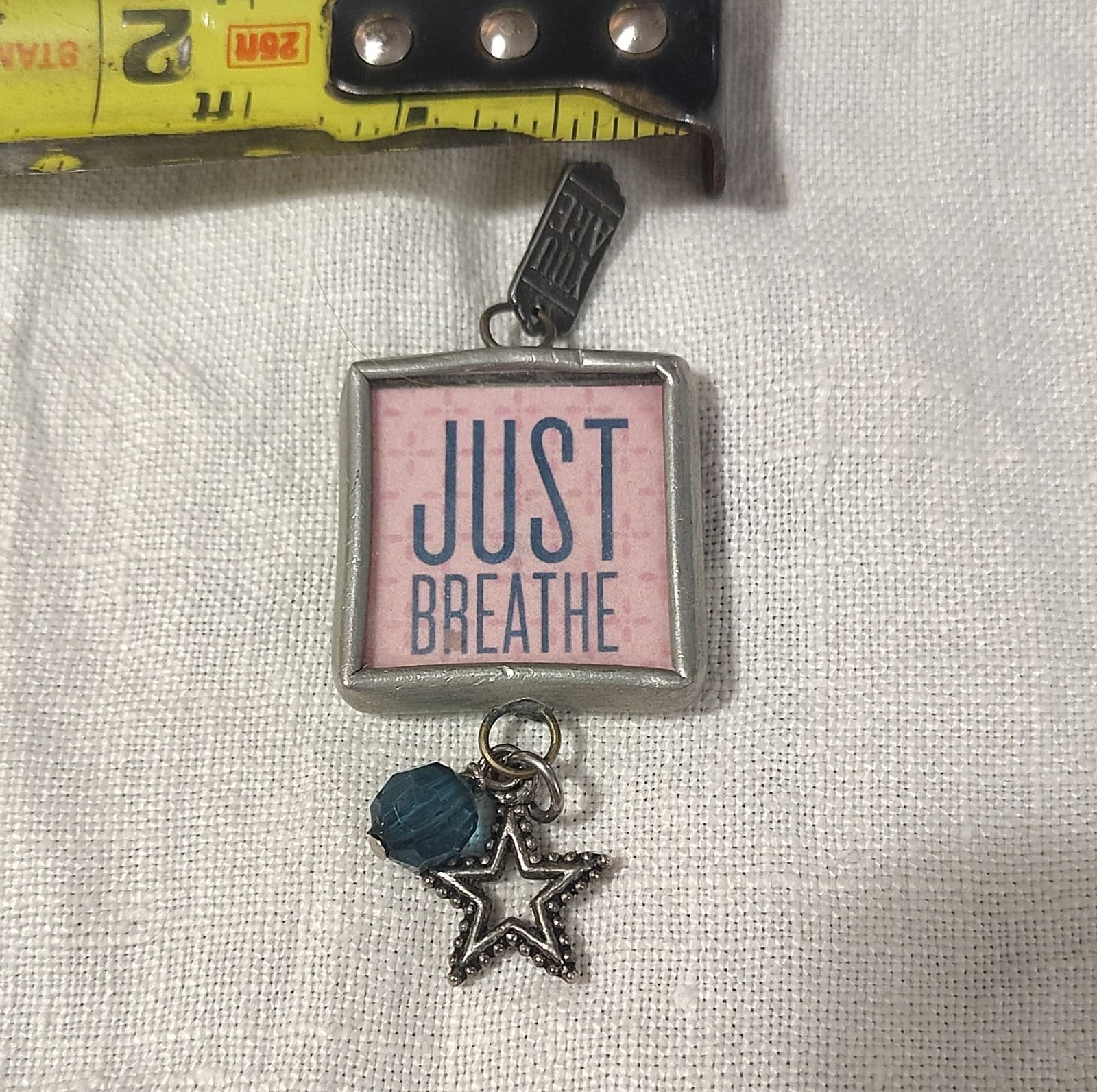 Inspirational Square Star Glass Pendant Charm with Blue Crystal, Silver - Thumbnail 3