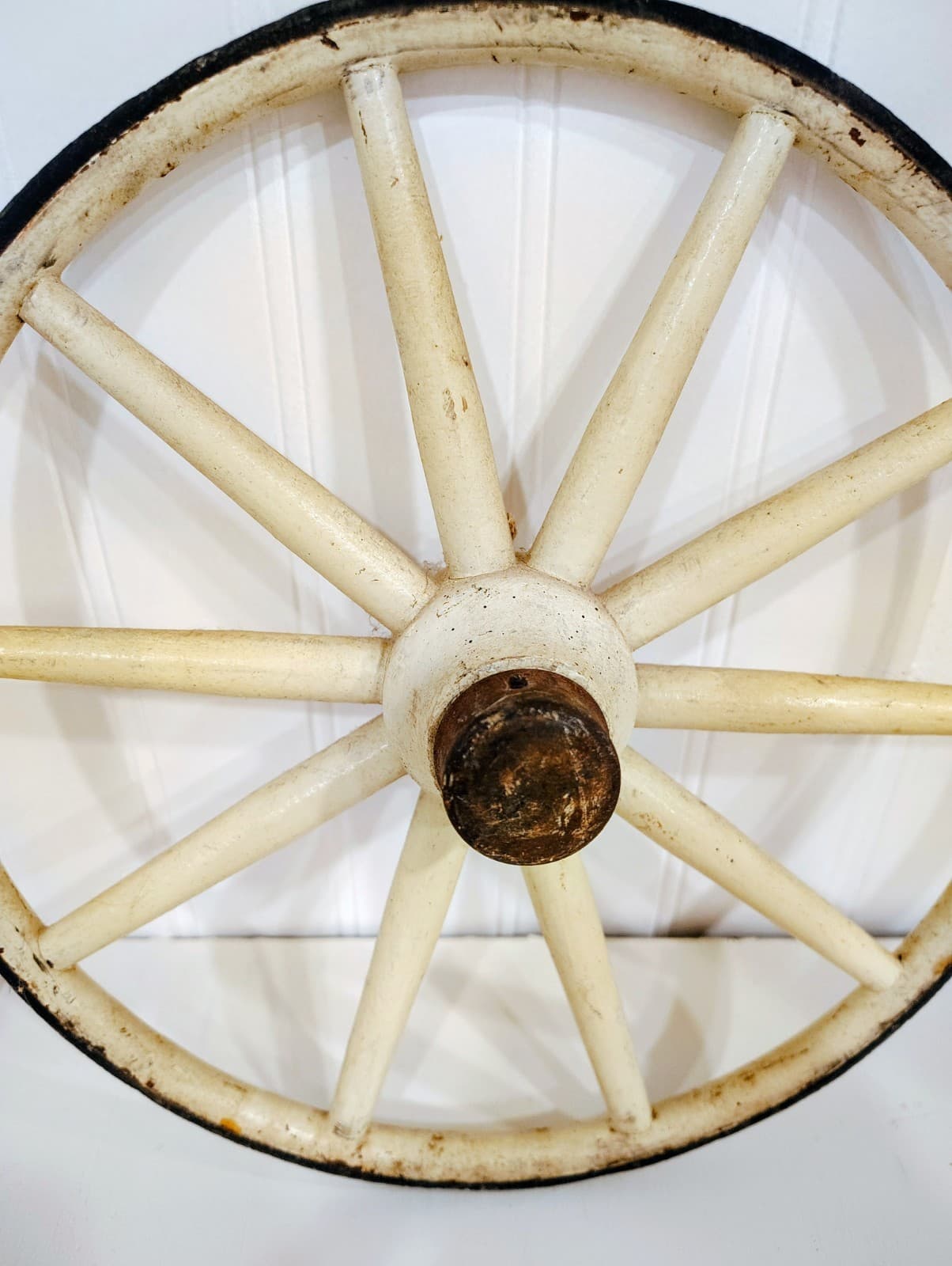 Vintage 1800's 10 Inch Carriage Wheel, Metal, Wood, Rubber Tire - Thumbnail 2
