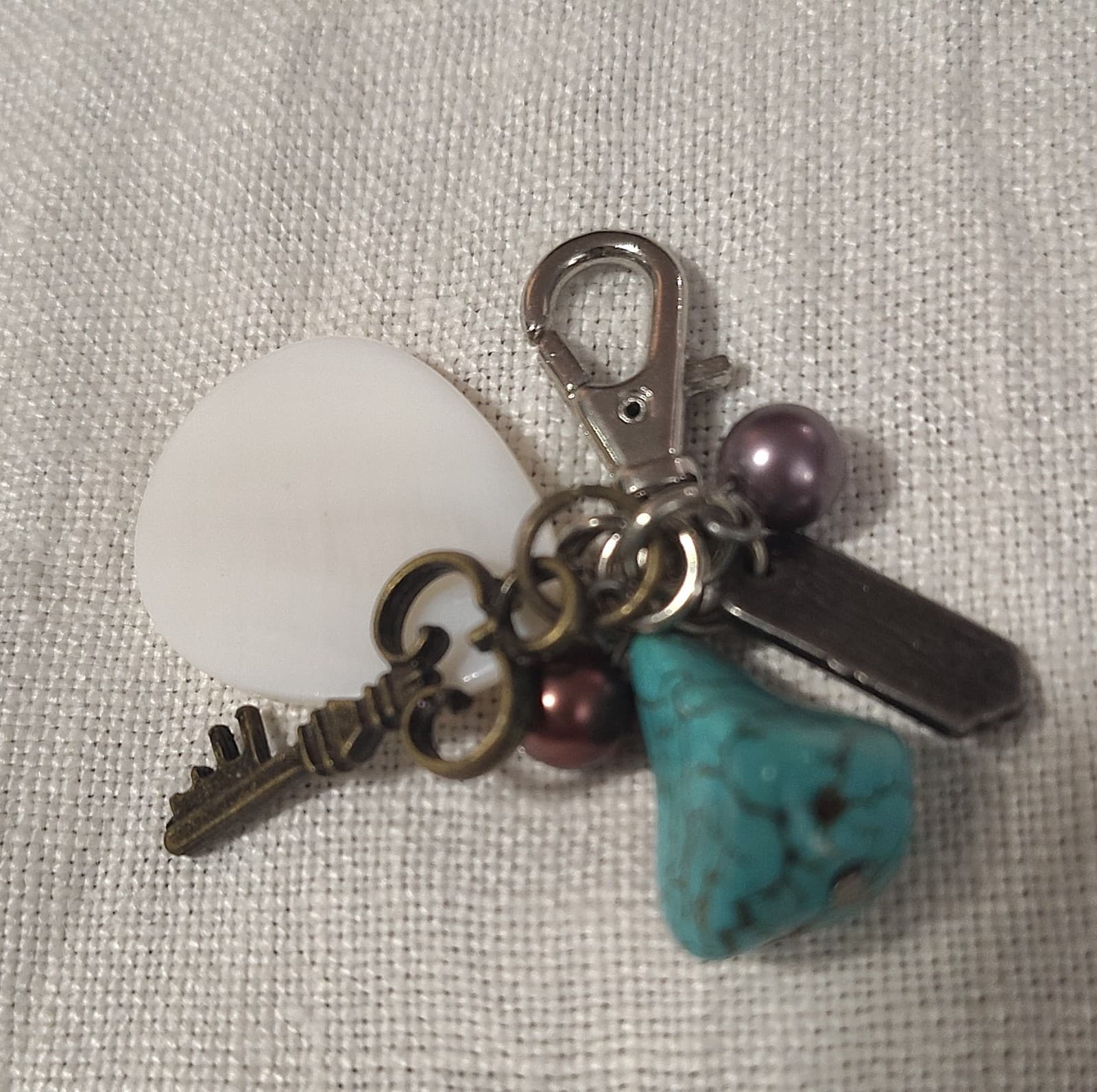 Handmade Charm Keychain Shell Beads Faux Turquoise Key Accent Silver Purple - Thumbnail 4