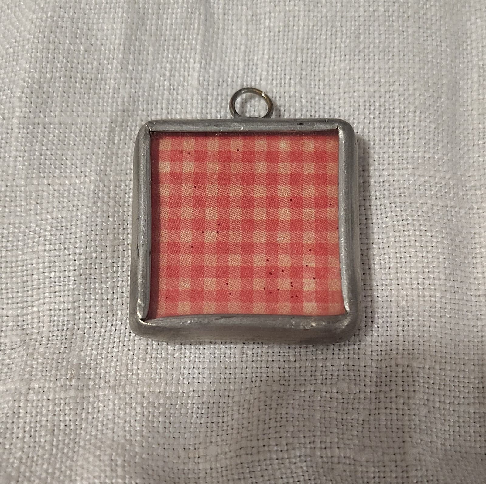 Square Cherry Fruit Glass Pendant Charm with Red Glitter, Silver Frame - Thumbnail 4