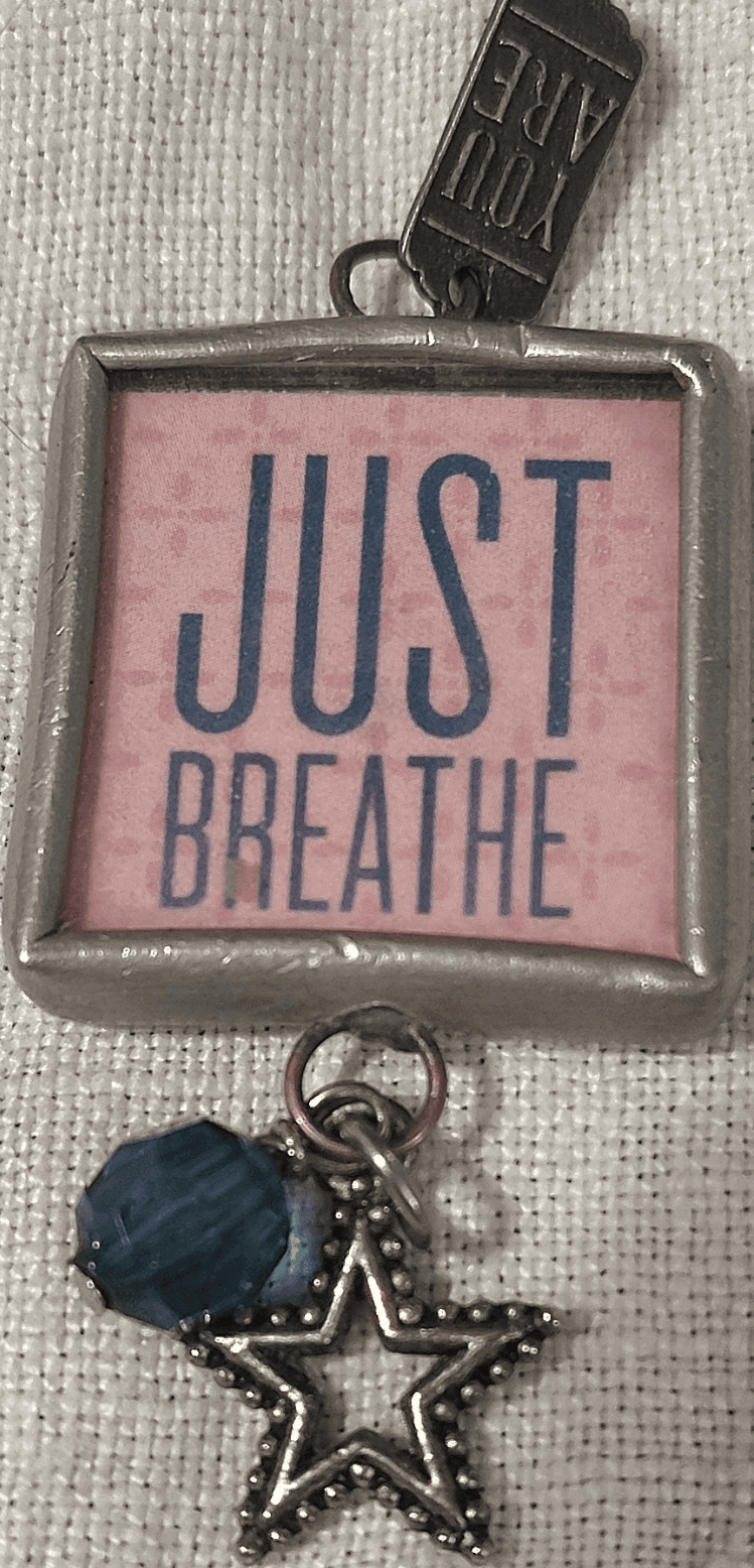 Inspirational Square Star Glass Pendant Charm with Blue Crystal, Silver