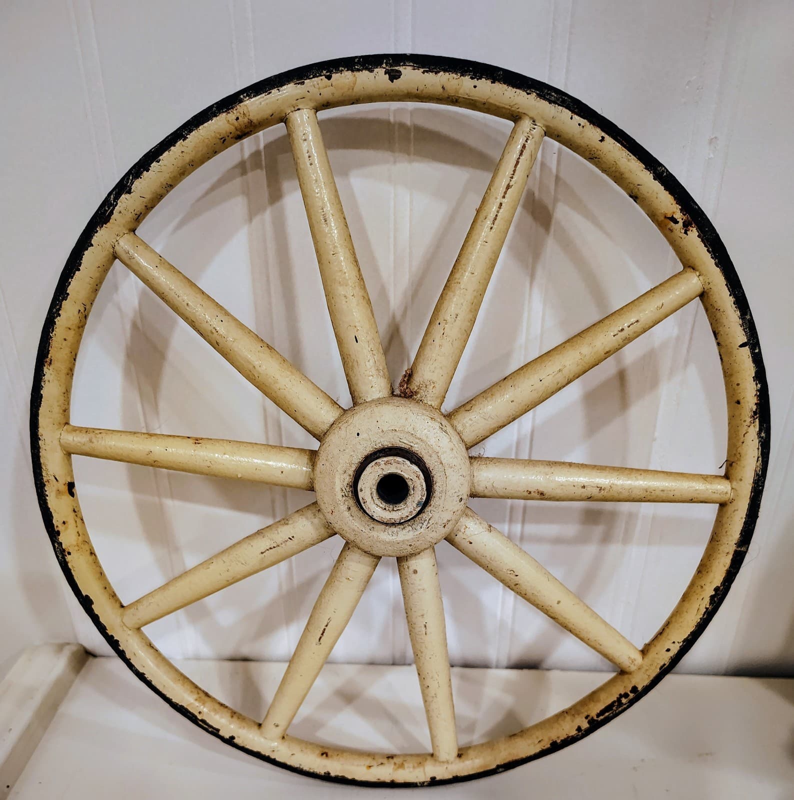 Vintage 1800's 10 Inch Carriage Wheel, Metal, Wood, Rubber Tire - Thumbnail 3